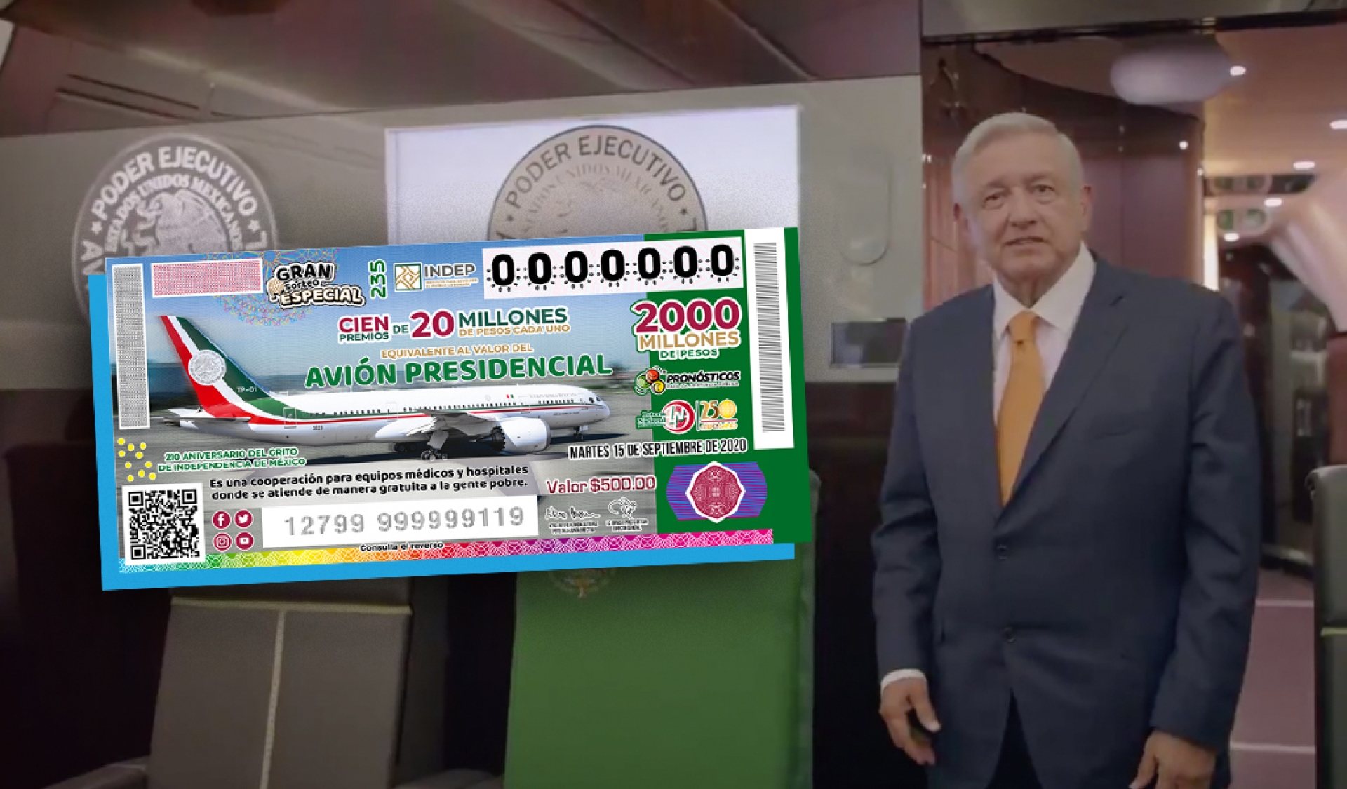 AMLO se sube al avión presidencial para promover la venta de 'cachitos'