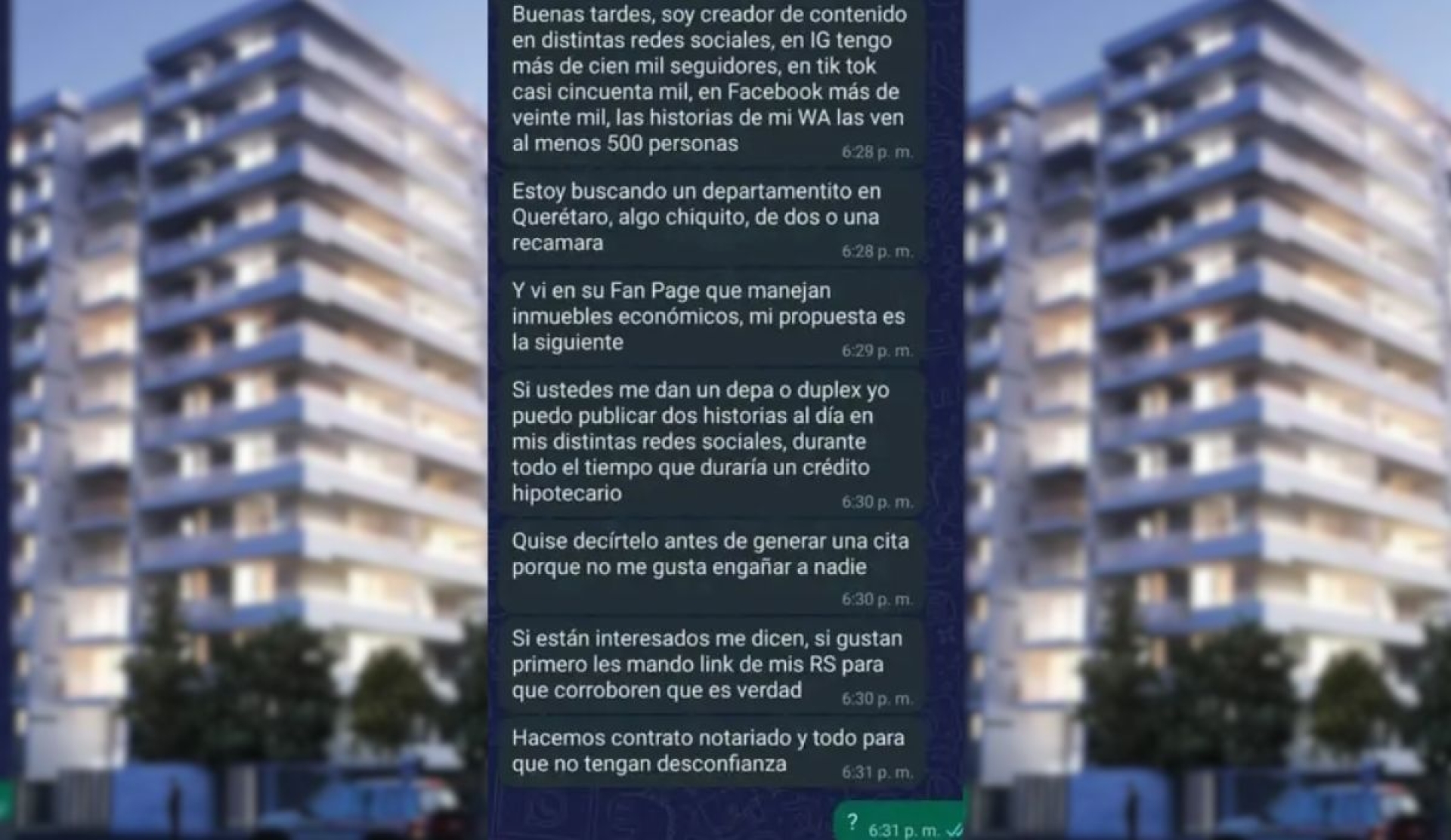 Tiktoker intenta pagar departamento de lujo con publicaciones en redes sociales