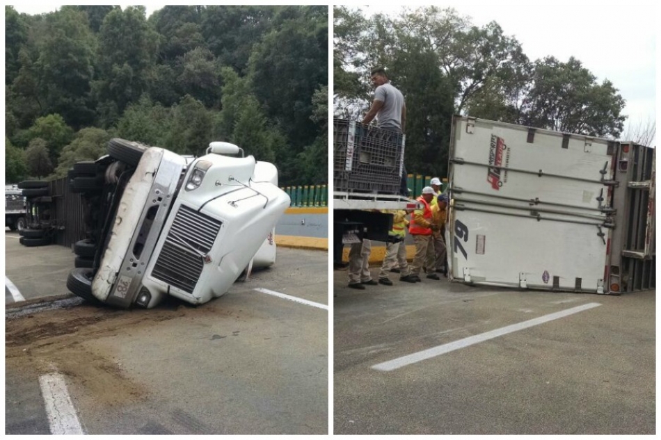 Volcadura de un tráiler en la Pera