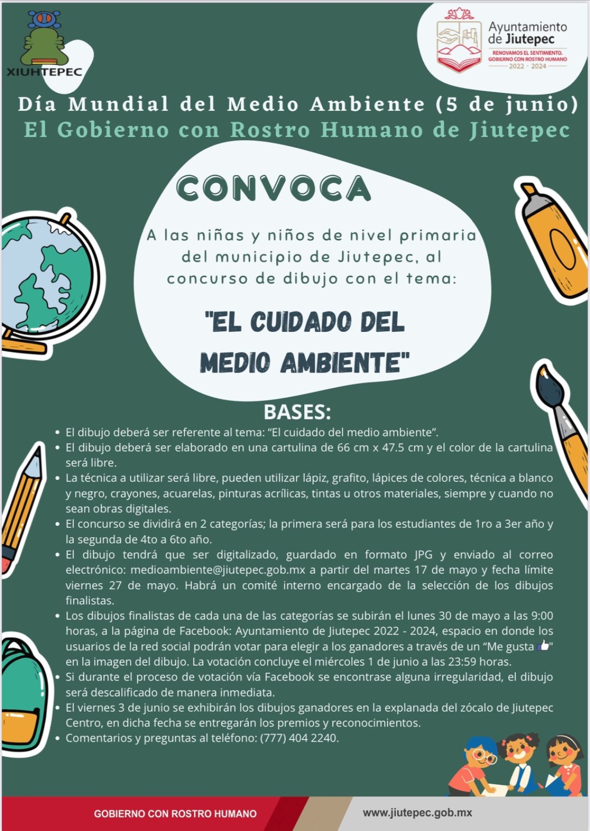Convoca Ayuntamiento de Jiutepec a participar en concurso de dibujo 'El cuidado del medio ambiente'