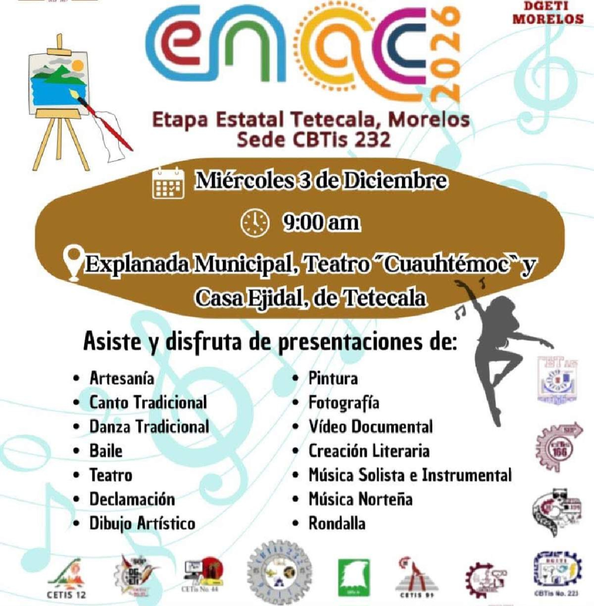 Tetecala será sede del XXIX Encuentro Nacional de Arte y Cultura de la DGETI Morelos