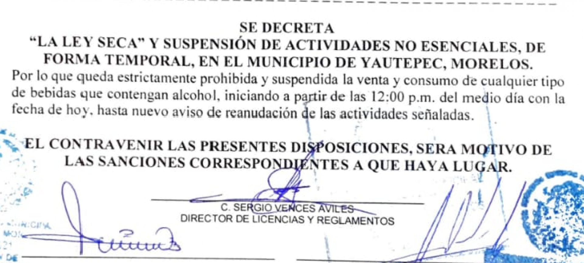 'Ley seca' en Yautepec, a partir del mediodía de este viernes