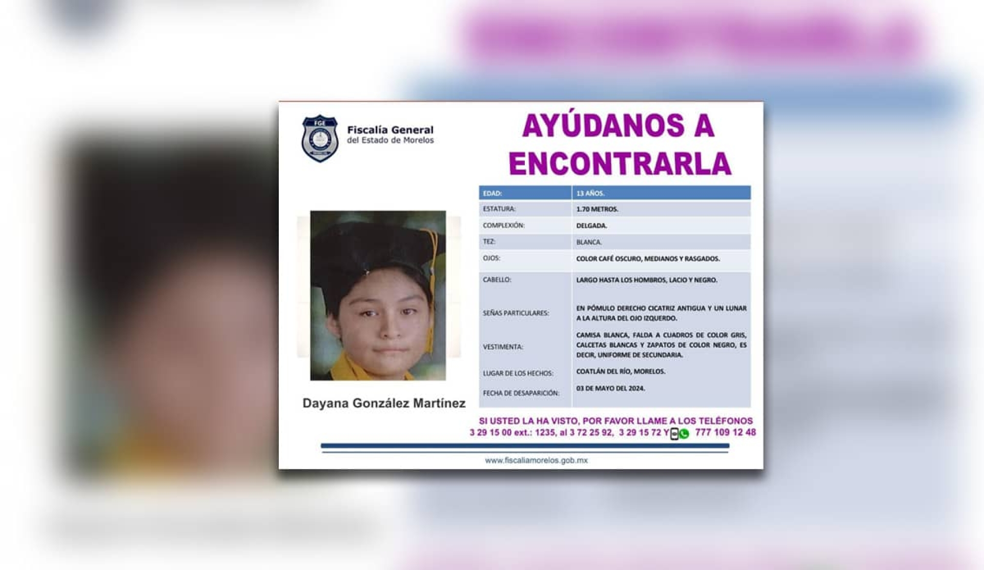 Una menor desapareció en Coatlán del Río