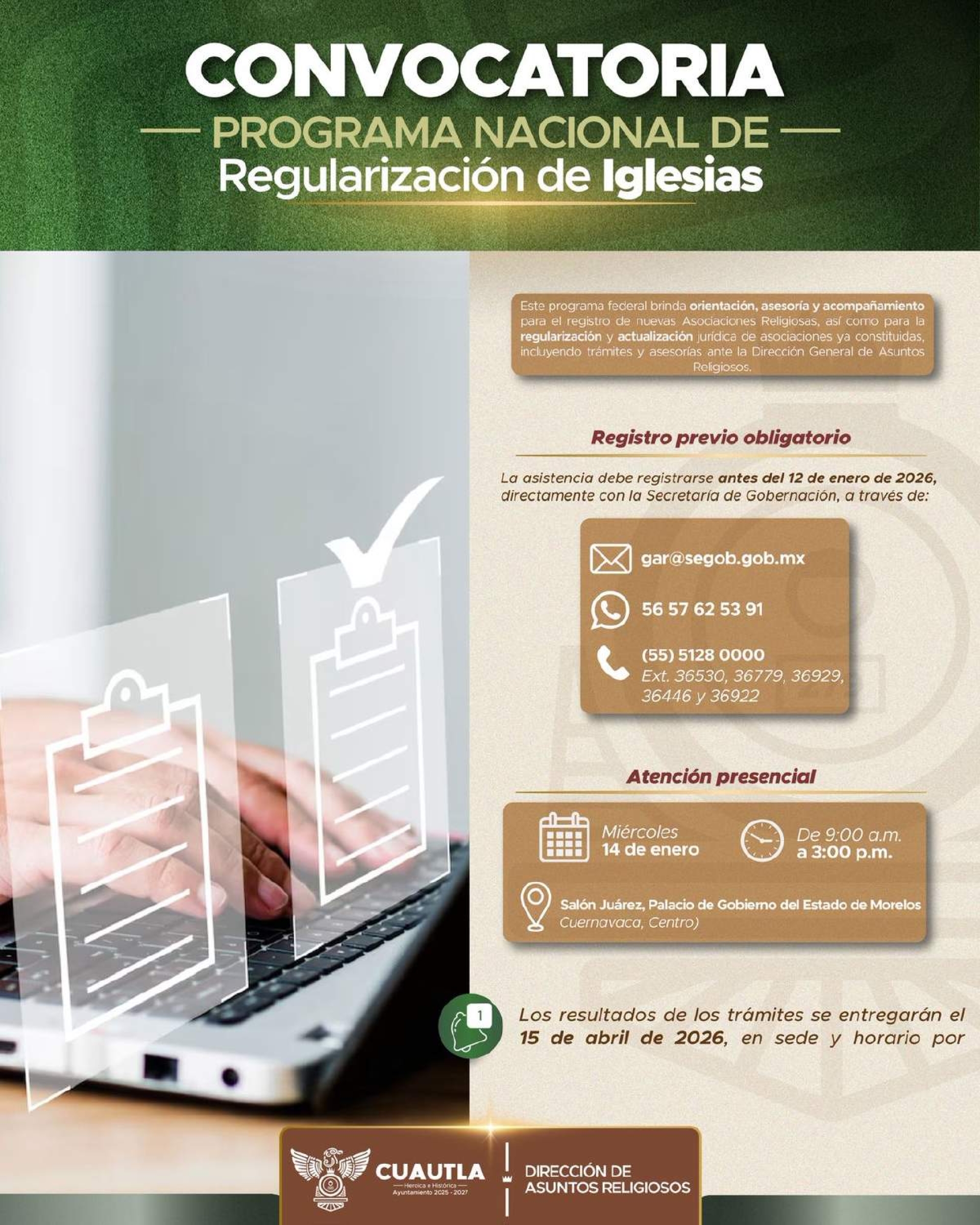 Cuautla difunde convocatoria para la regularización de iglesias