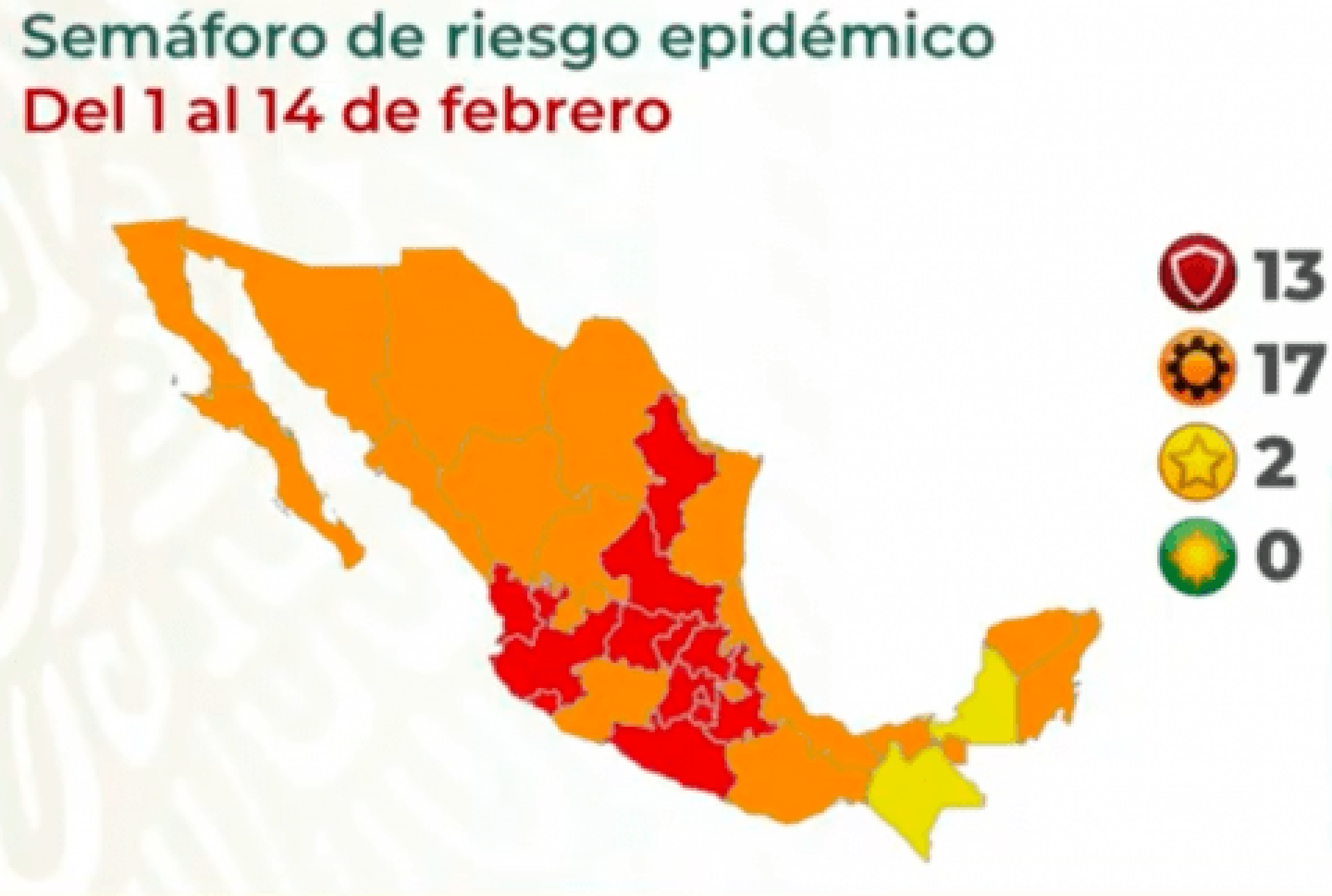 Semáforo: Ya no hay estados en color verde; 13 permanecen en color rojo