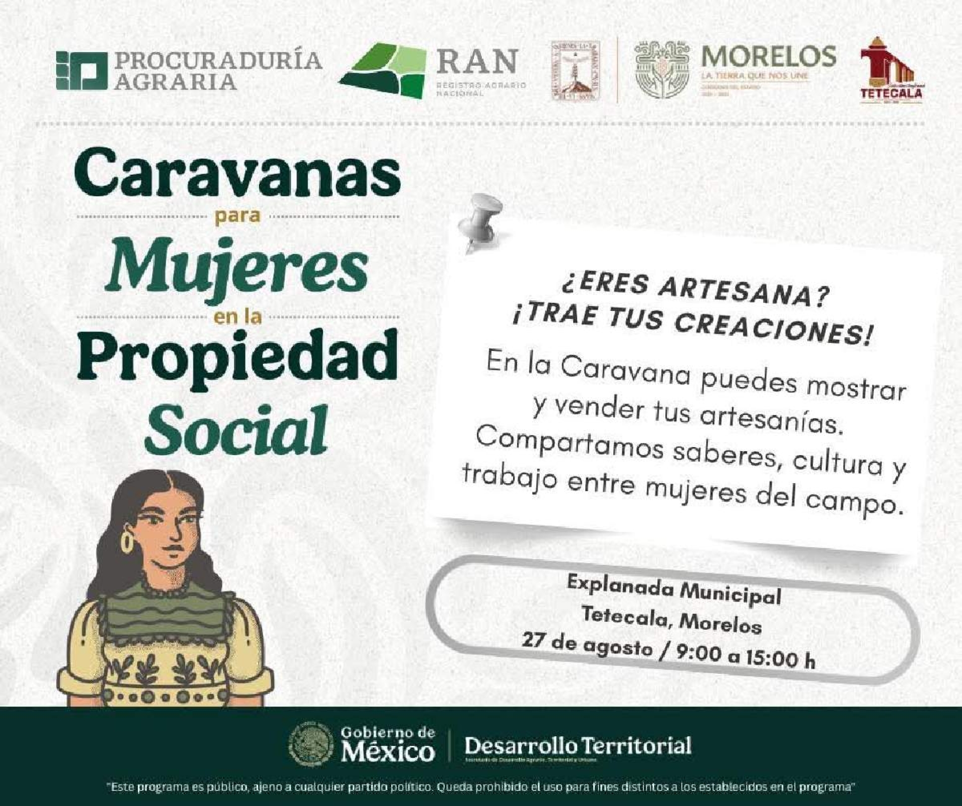 Tetecala será sede de la 'Caravana para Mujeres en la Propiedad Social'