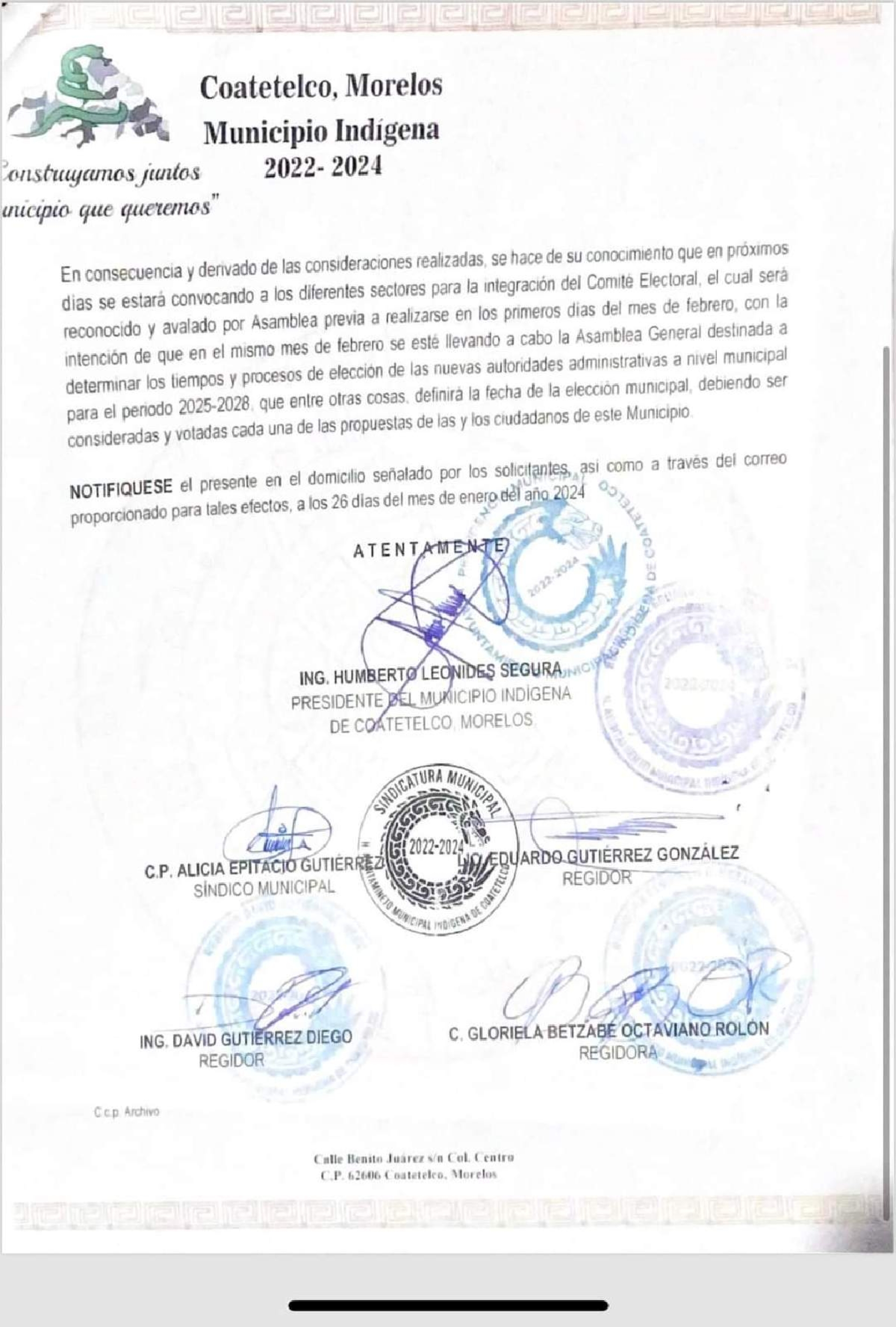 En febrero, la convocatoria para integrar el comité electoral en Coatetelco