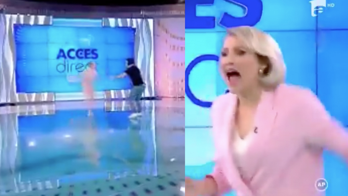 Una mujer desnuda ataca a una presentadora de noticias con un ladrillo