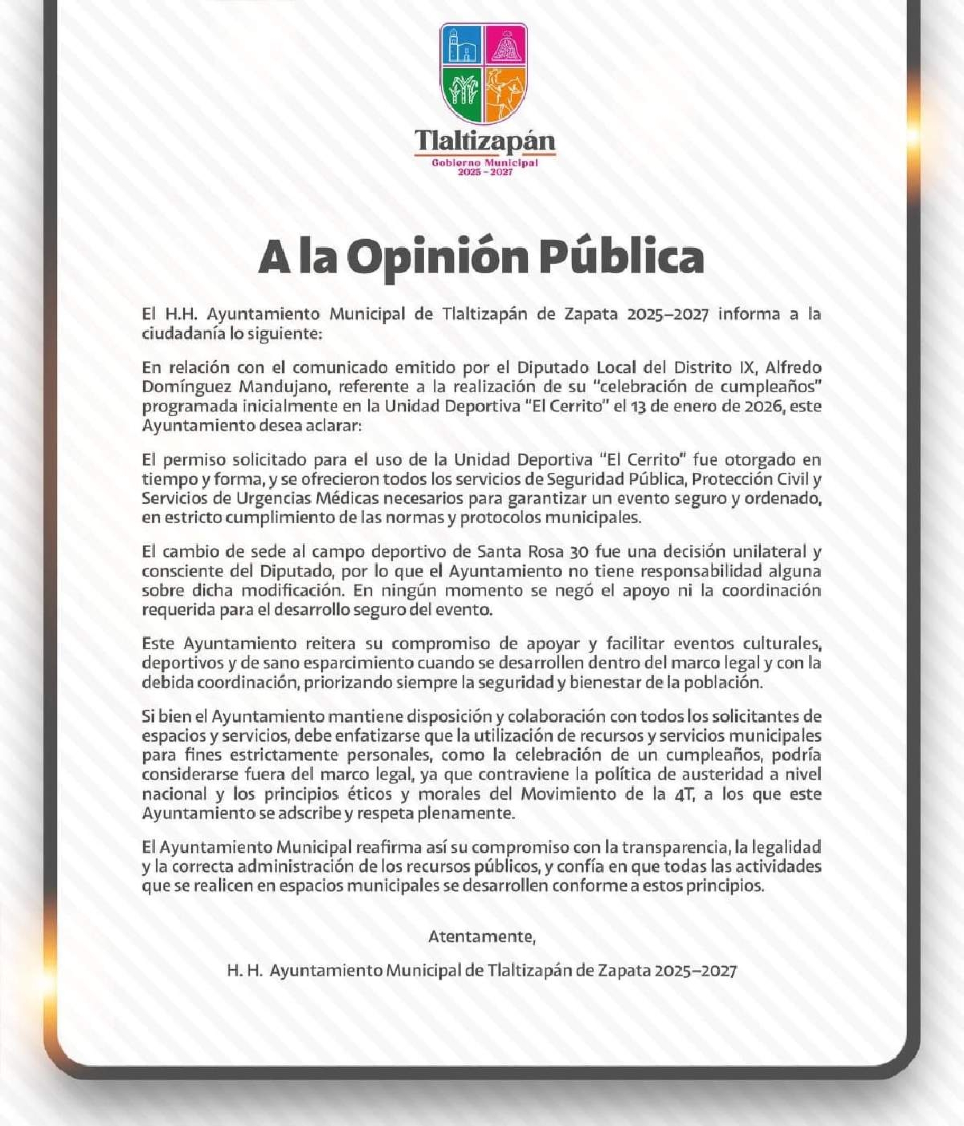 Diputado local podría incurrir en ilegalidad al hacer su fiesta de cumpleaños