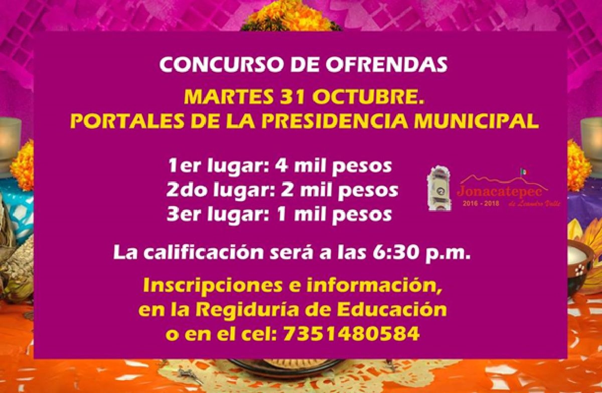 Organiza Ayuntamiento de Jonacatepec concurso de ofrendas