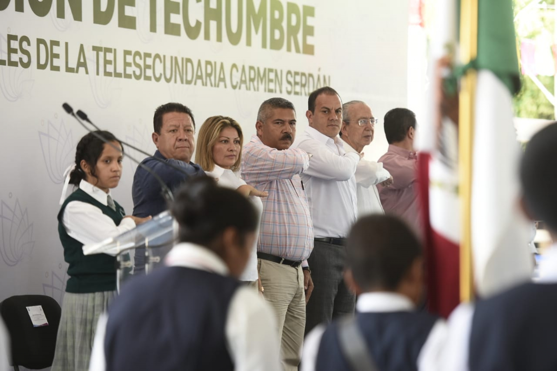Inaugura gobernador techumbre en telesecundaria 'Carmen Serdán', en Tlaltizapán