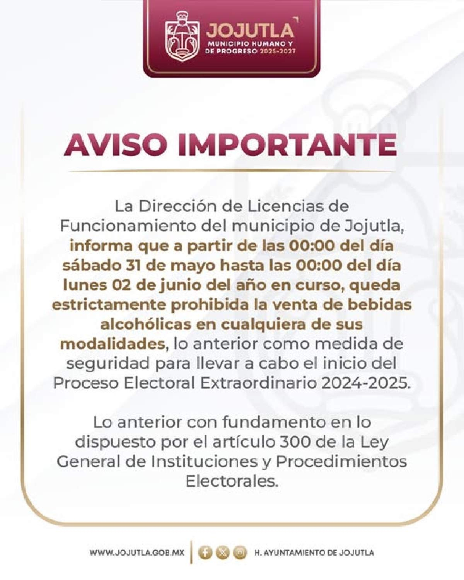 Decretan “ley seca” en la zona sur por elecciones del Poder Judicial
