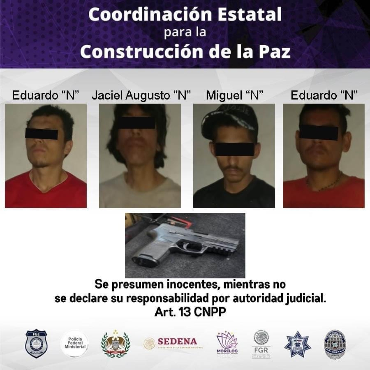 Detiene Mando Coordinado a cuatro hombres por el delito de homicidio calificado en grado de tentativa