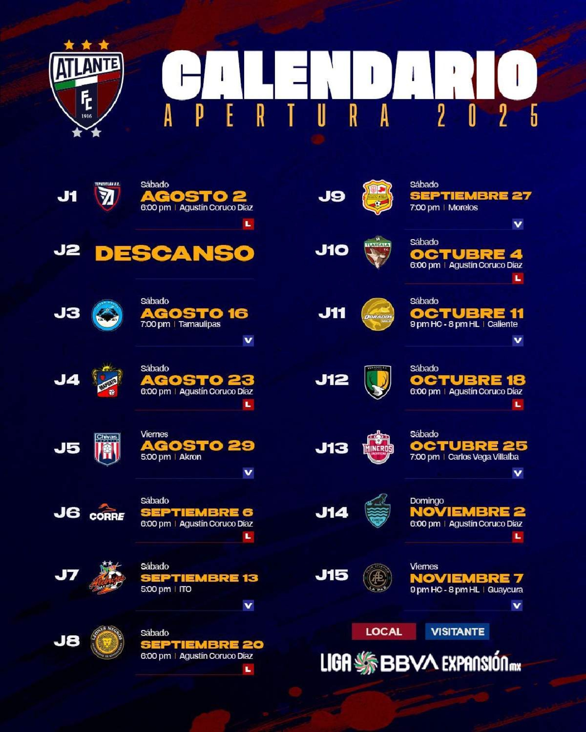 Presentan calendario de juegos del Atlante
