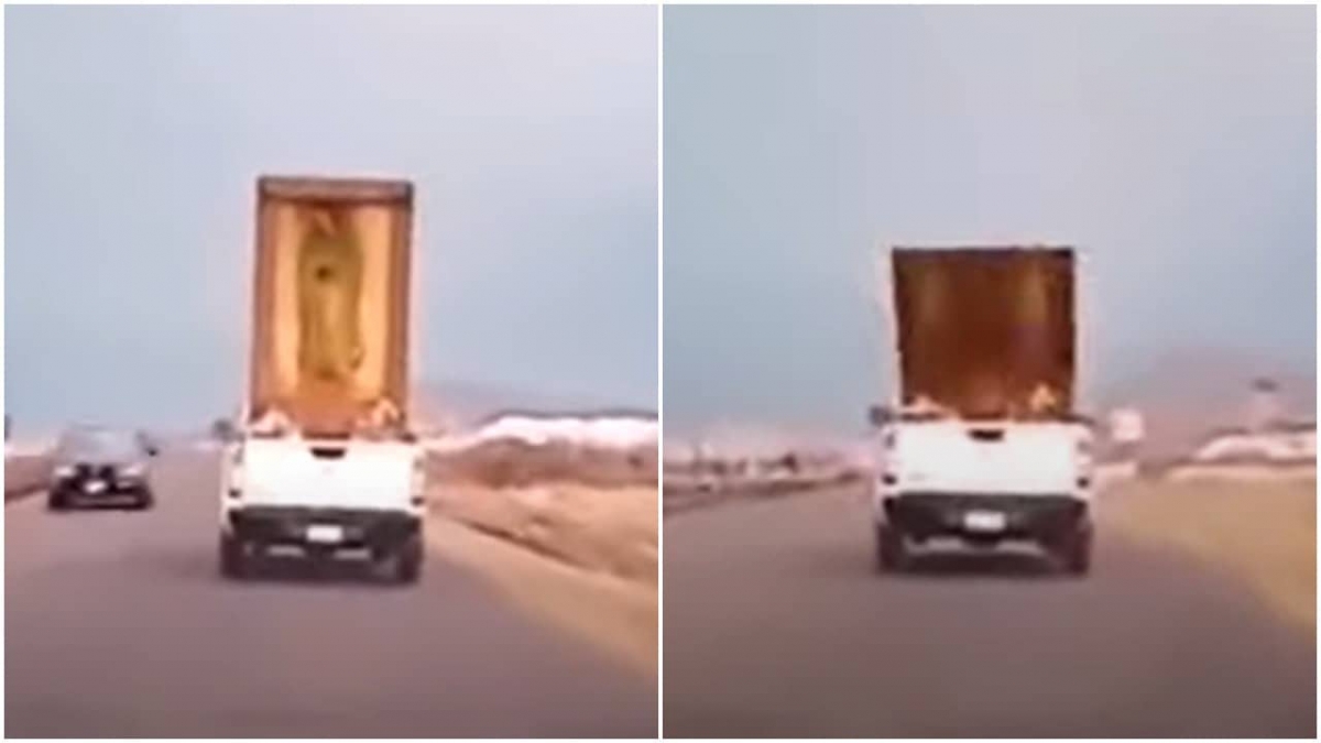 Cuadro de la Virgen de Guadalupe cae de camioneta y provoca reacción viral
