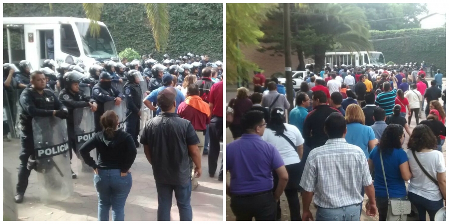 Granaderos resguardan la residencia oficial del Ejecutivo ante la protesta de maestros homologados
