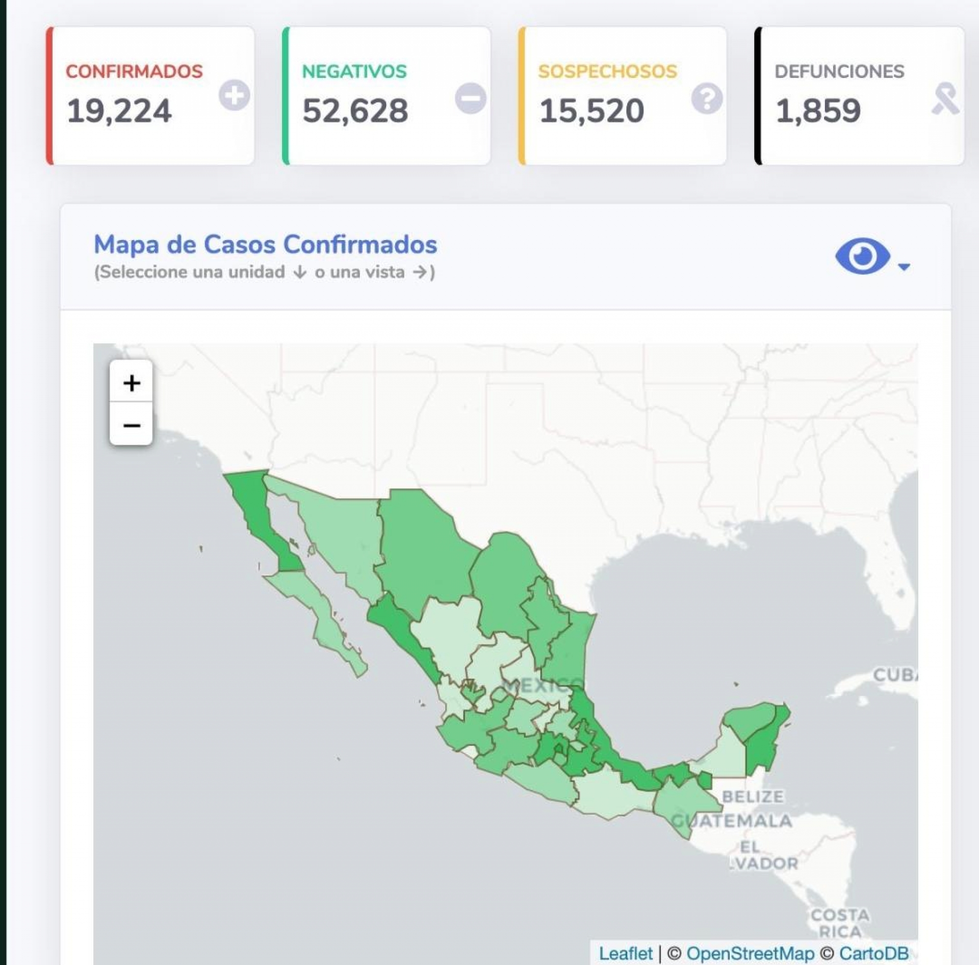 19 mil 224 casos de Covid-19 confirmados acumulados en México, en el recuento oficial
