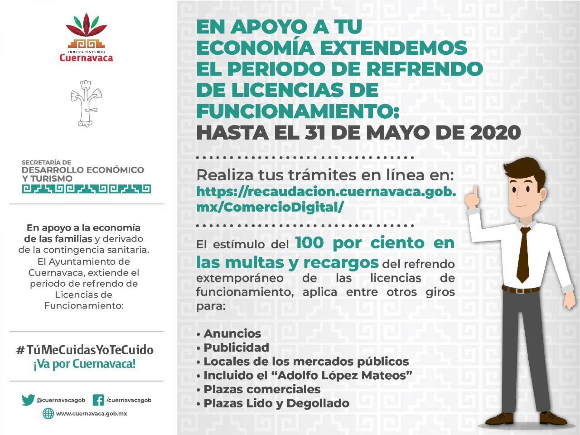 Ayuntamiento de cuernavaca otorga 100% de descuento en multas y recargos en pago de refrendo de licencias de funcionamiento 2020