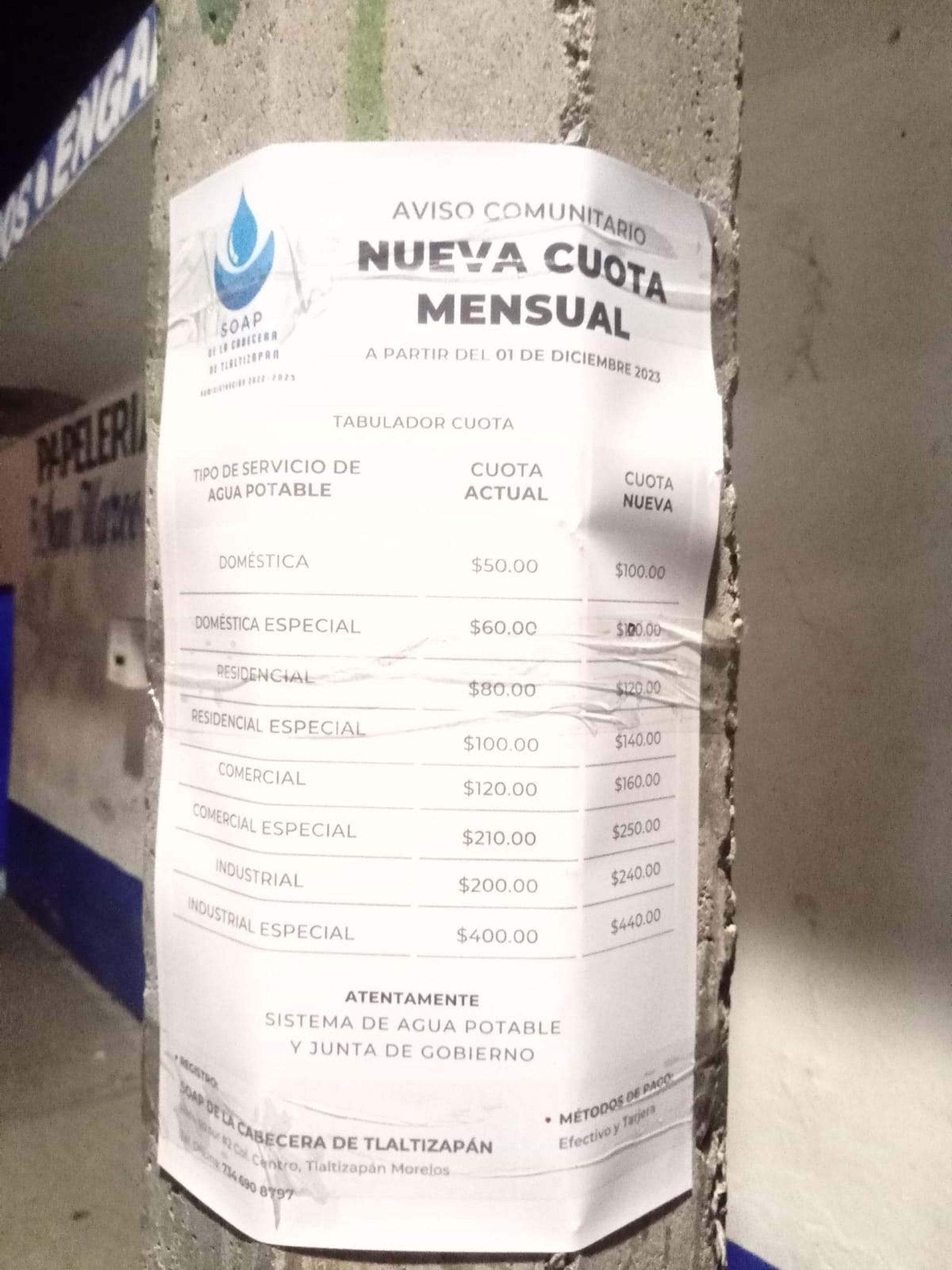 Duplicarán precio de la tarifa del agua en Tlaltizapán