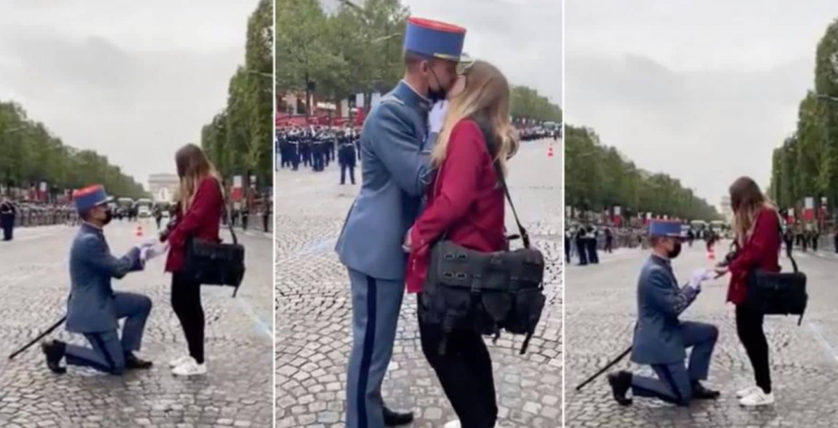 Militar interrumpe desfile para proponer matrimonio a su novia