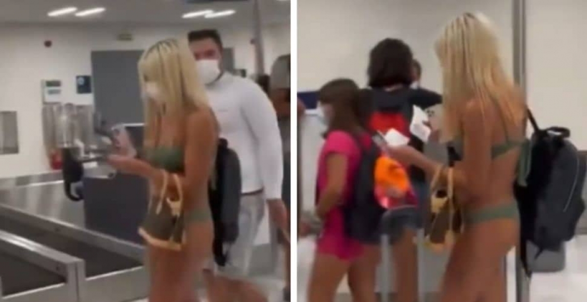 Mujer llega al aeropuerto de Estados Unidos en bikini