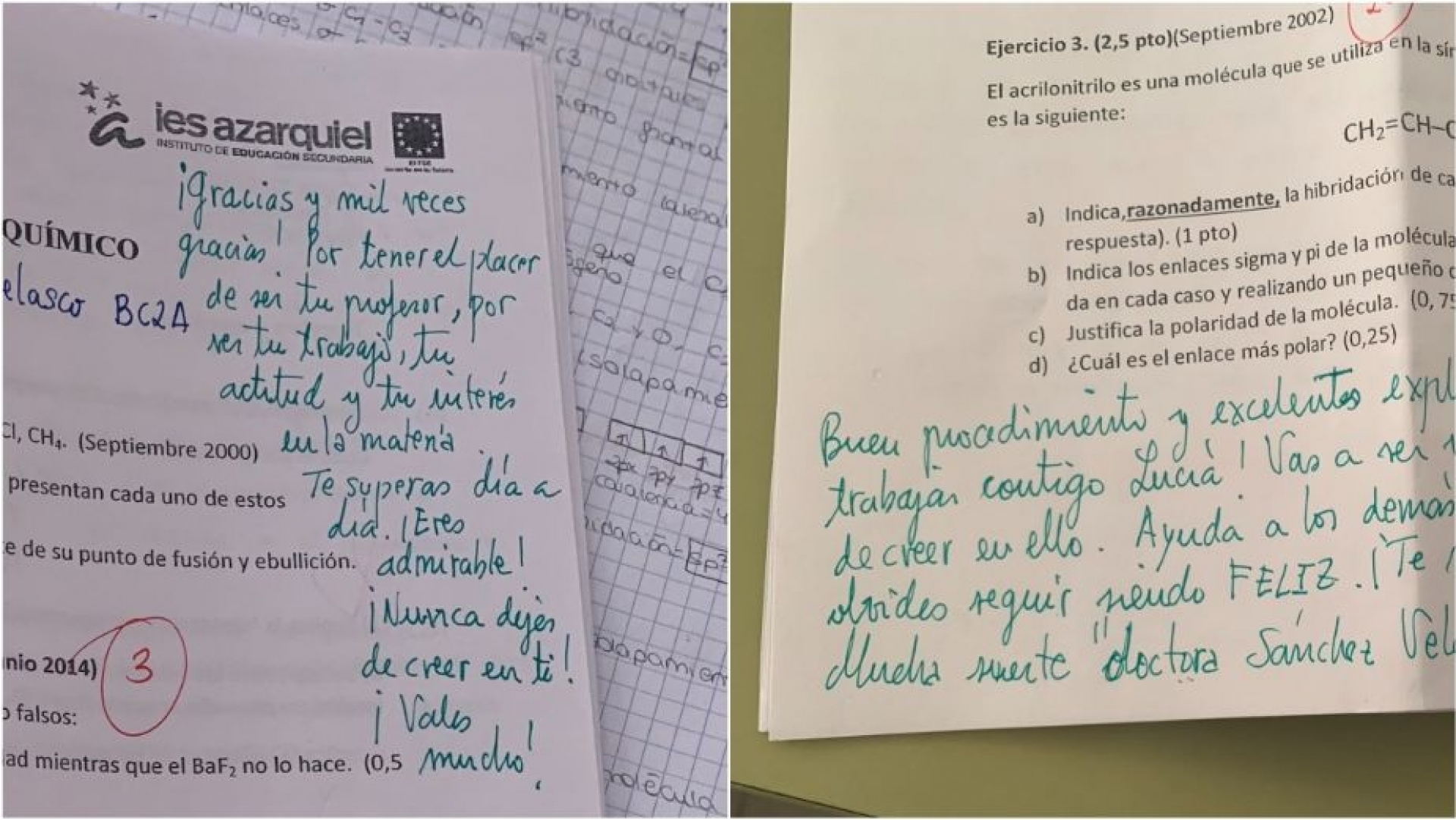 Maestro califica exámenes con comentarios positivos
