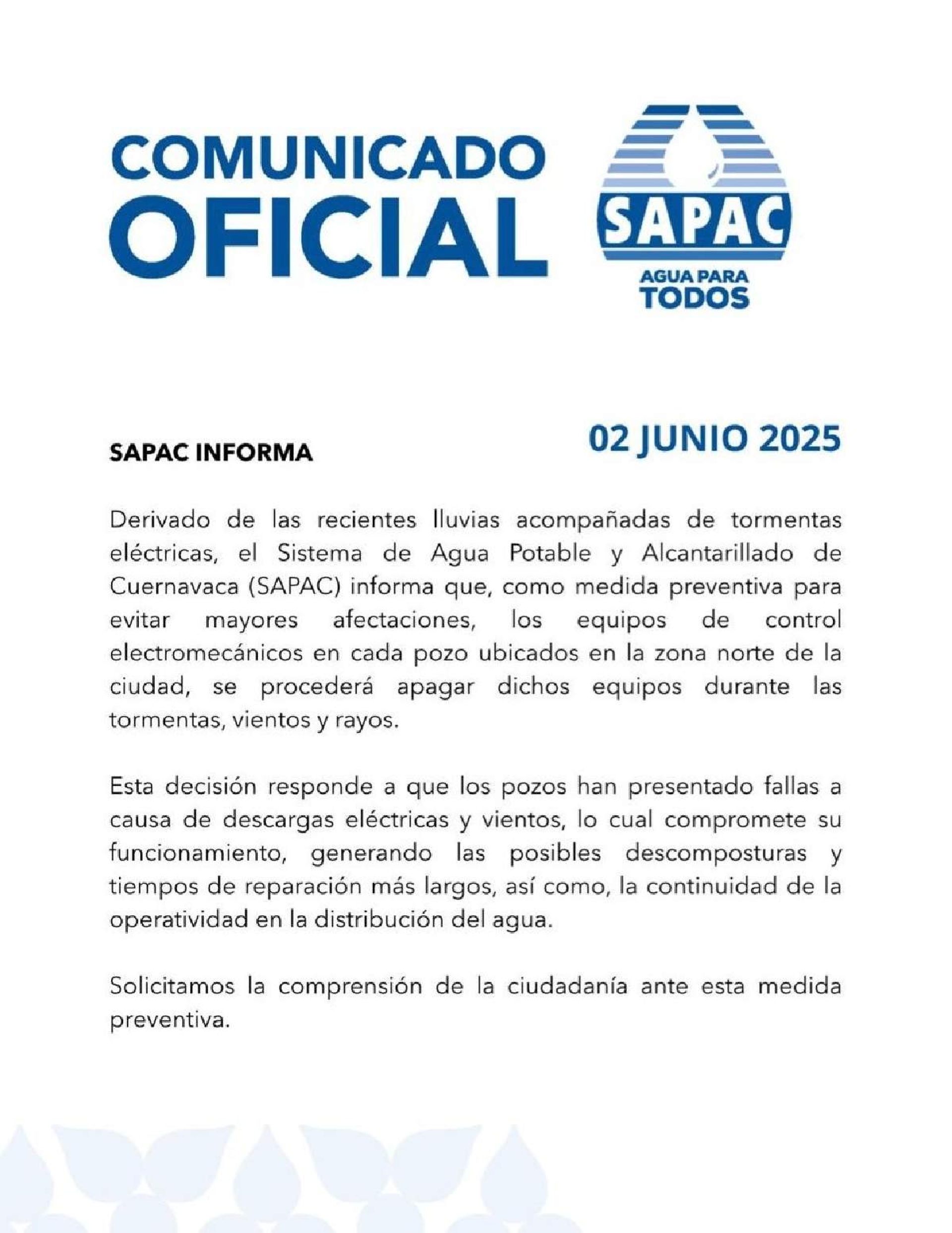 Tormentas eléctricas causan daños en pozos: SAPAC