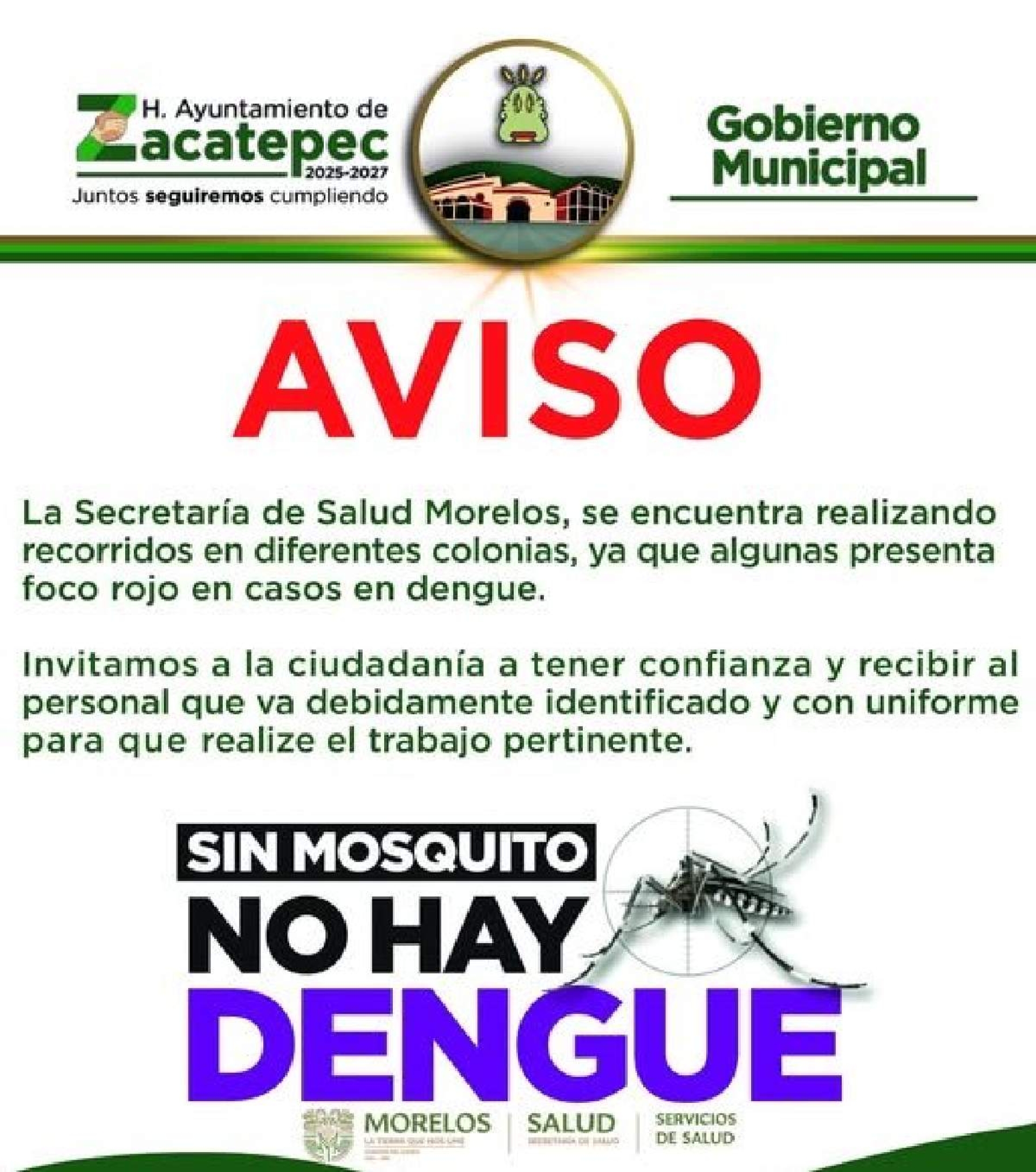 Revisan colonias en 'foco rojo' por dengue en Zacatepec