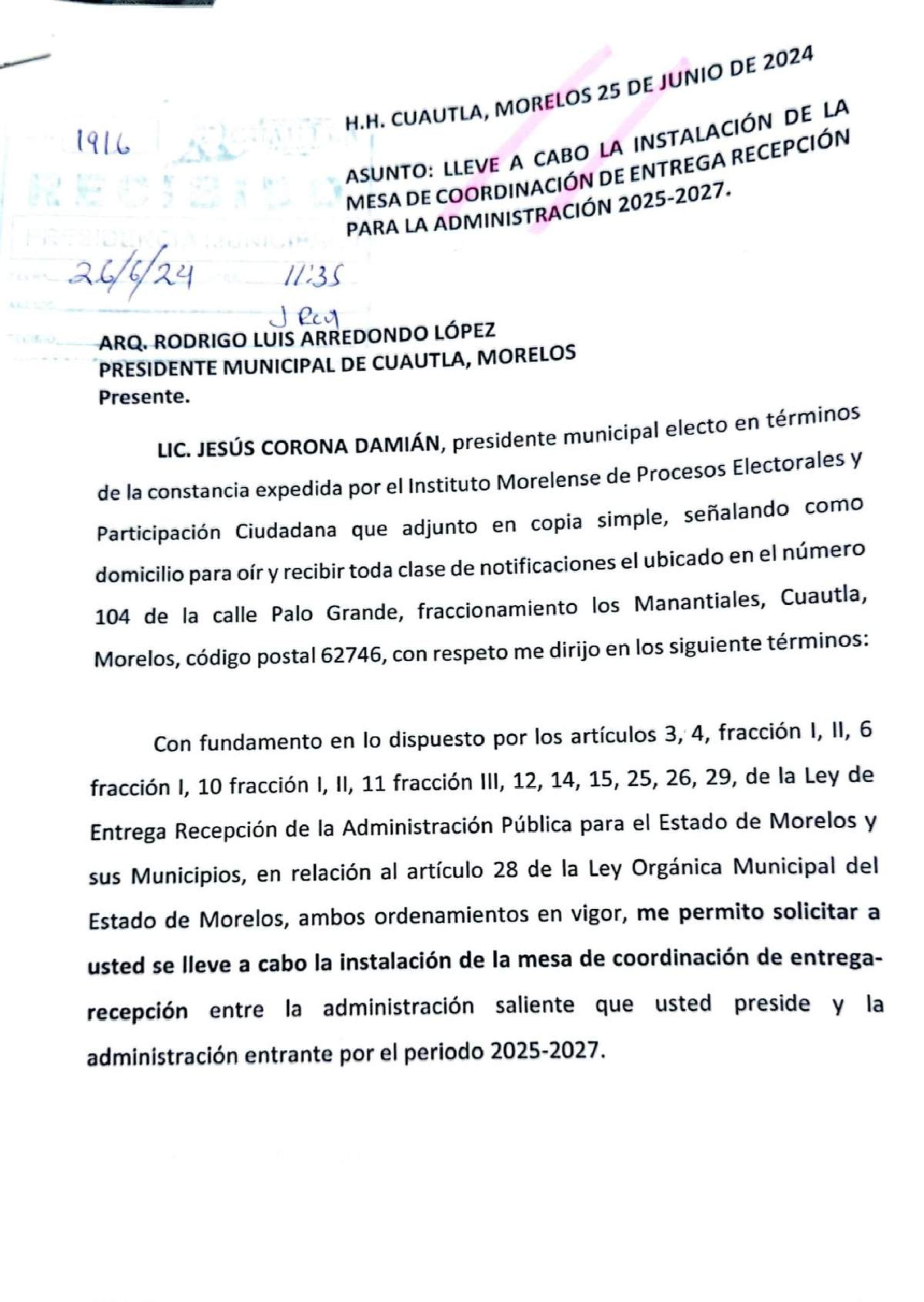 Propone alcalde electo de Cuautla instalar mesa de entrega-recepción