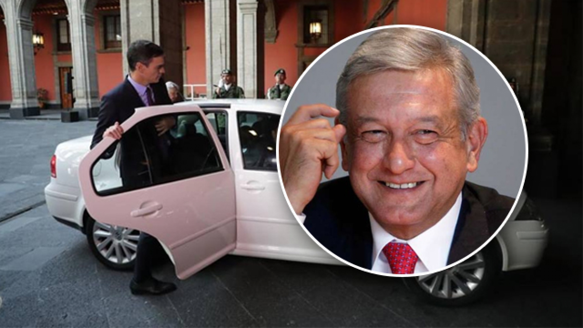 AMLO invita a comer al presidente de España y lo traslada en su Jetta blanco 2013