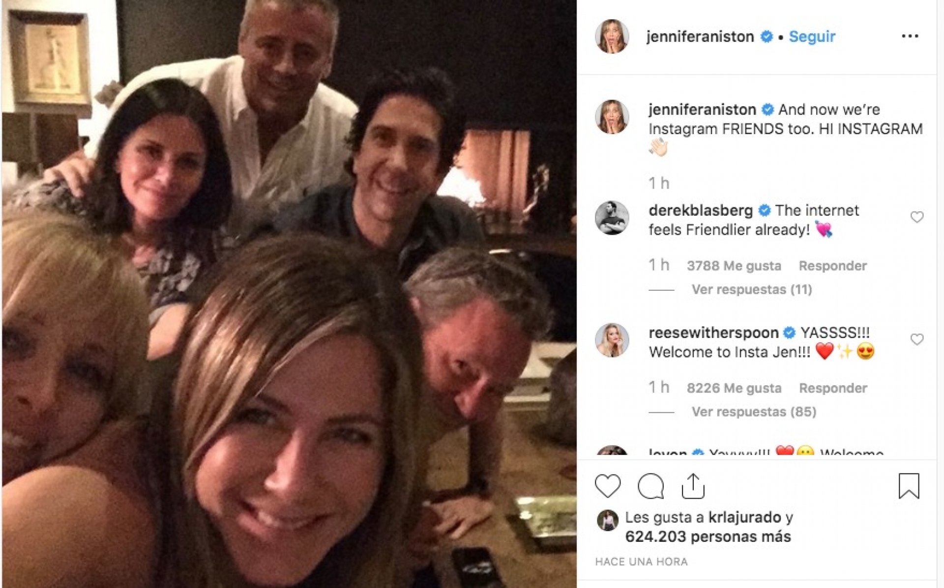 Jennifer Aniston abre Instagram haciendo historia con sus 'Friends'