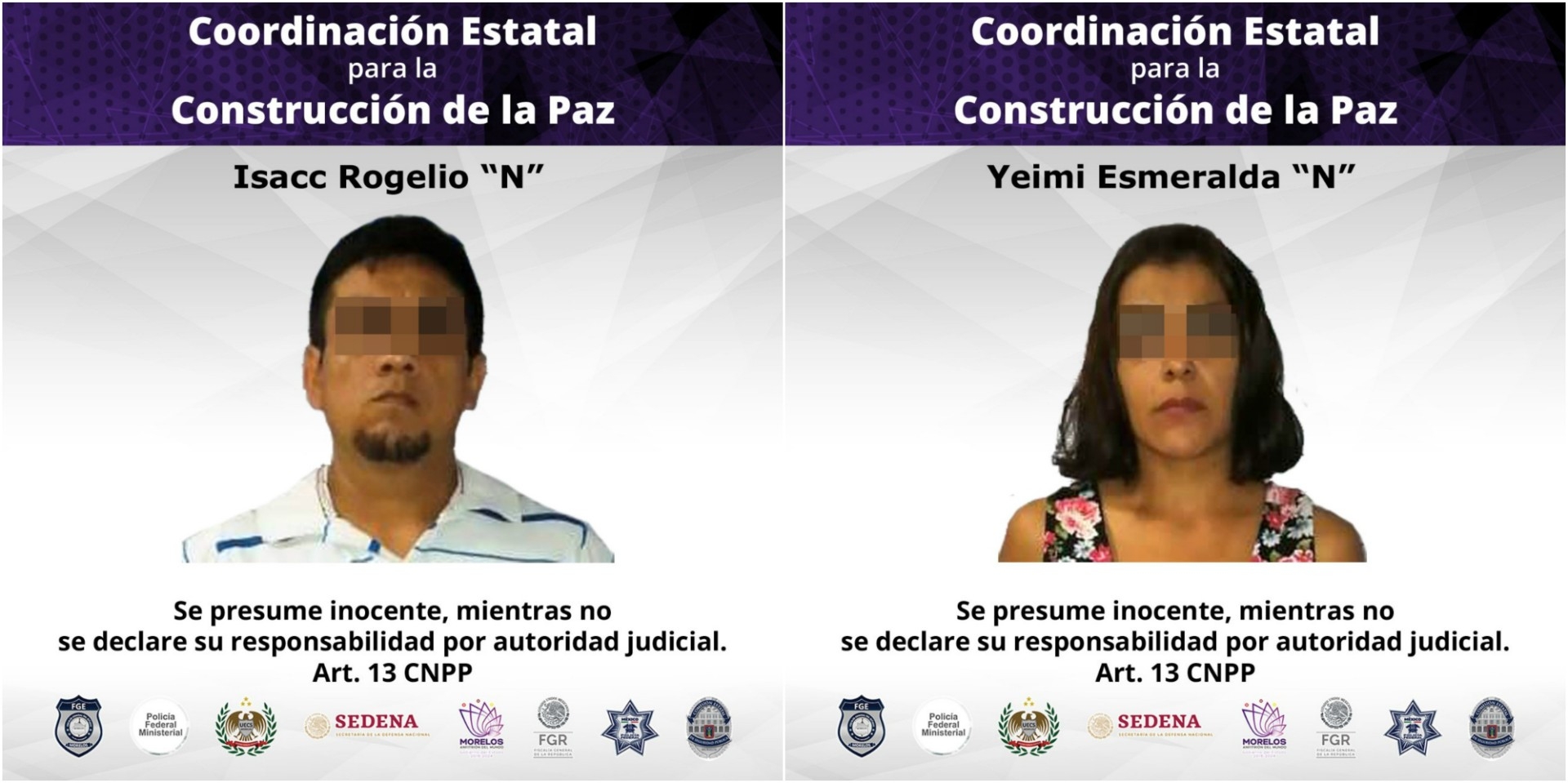 Aprehende FGE a pareja presuntamente relacionada con homicidio en Jojutla