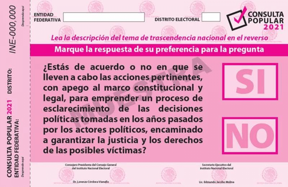 Esta será la boleta de la consulta para enjuiciar a expresidentes de México