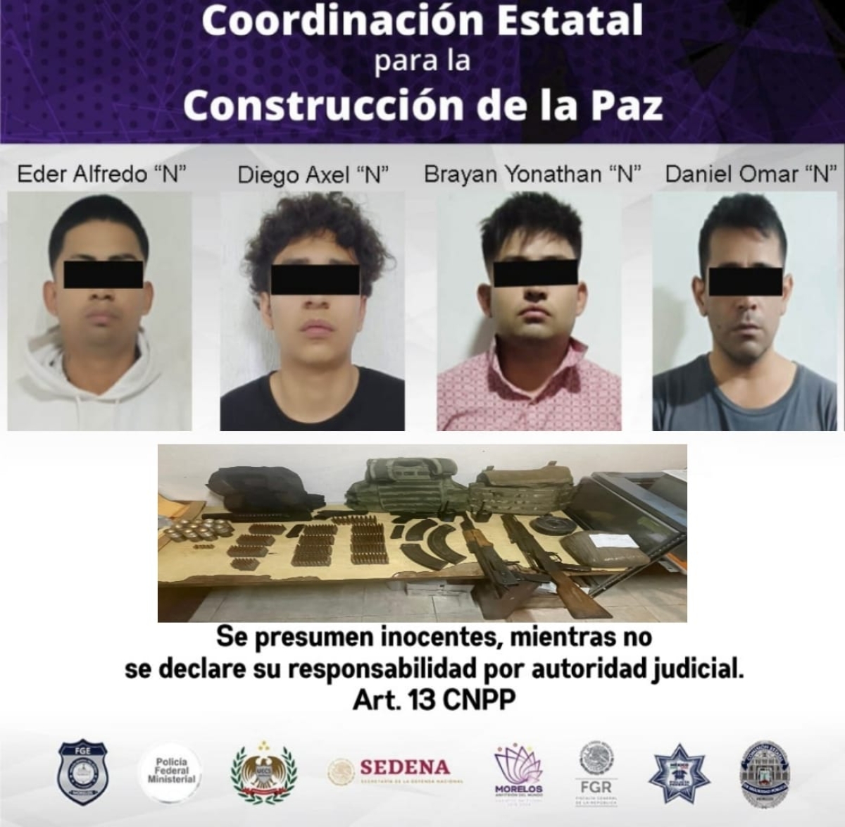 Detiene Mando Coordinado a cuatro hombres por violación a la Ley Federal de Armas de Fuego y Explosivos