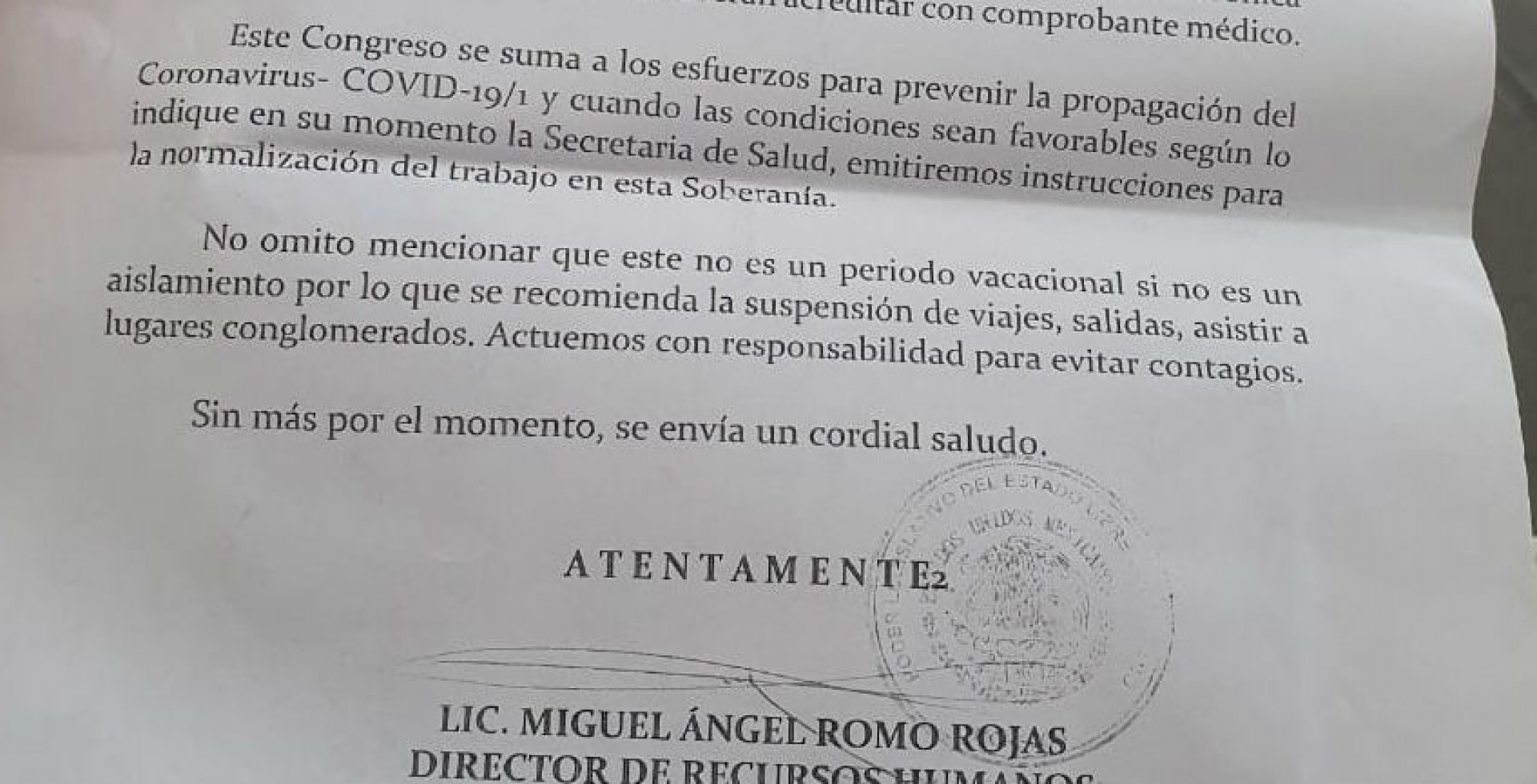 Reforzará Congreso local medidas de prevención ante contingencia por Covid-19