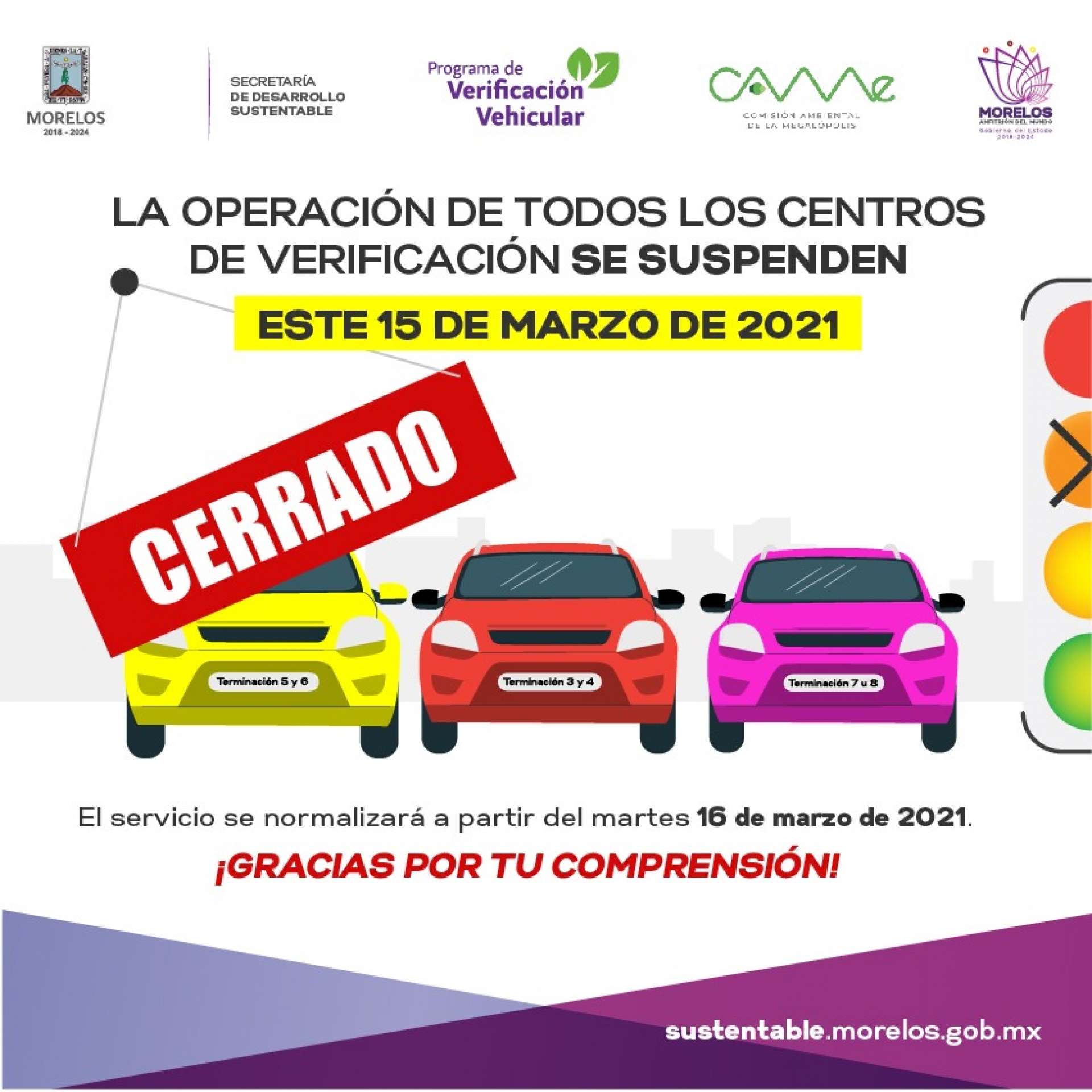 Cerrarán centros de verificación este lunes 15 de marzo