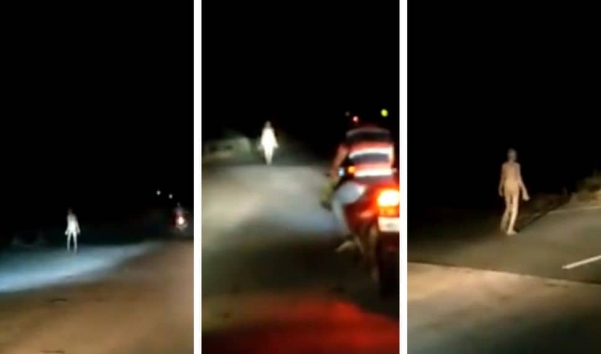 Captan extraña figura en carretera y aterroriza a pobladores
