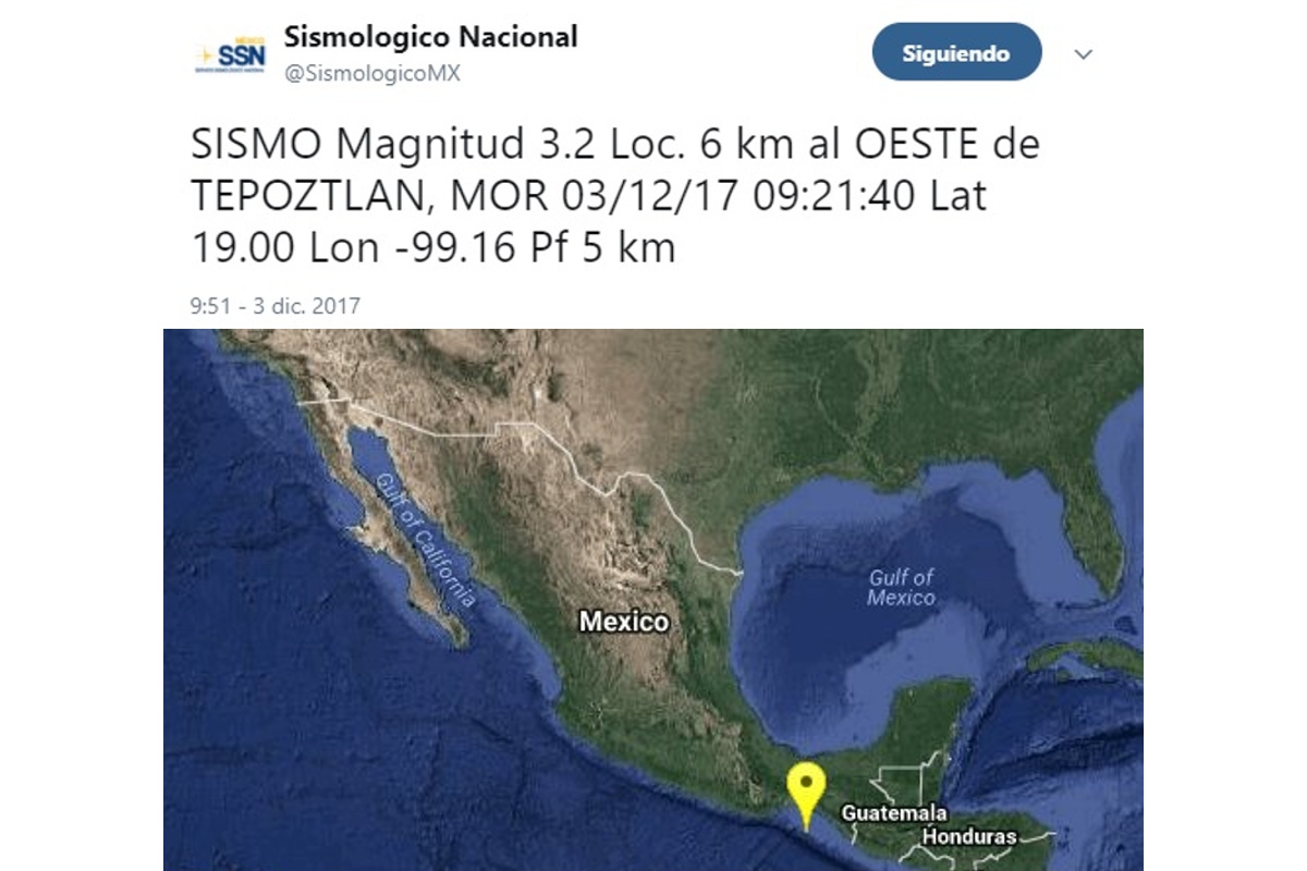 Saldo blanco por el sismo de ayer que tuvo epicentro en Tepoztlán