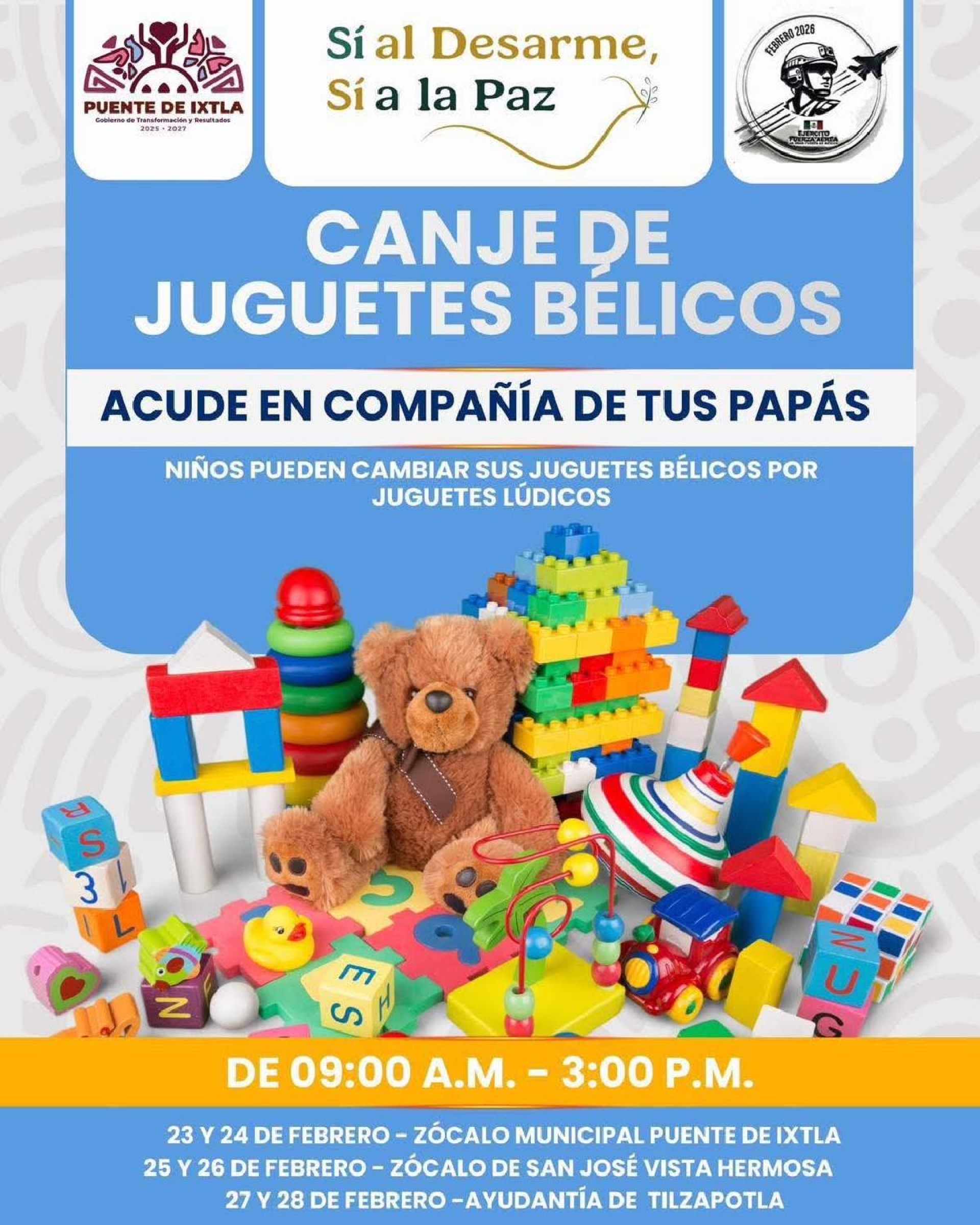 Realizarán canje de juguetes bélicos en Puente de Ixtla