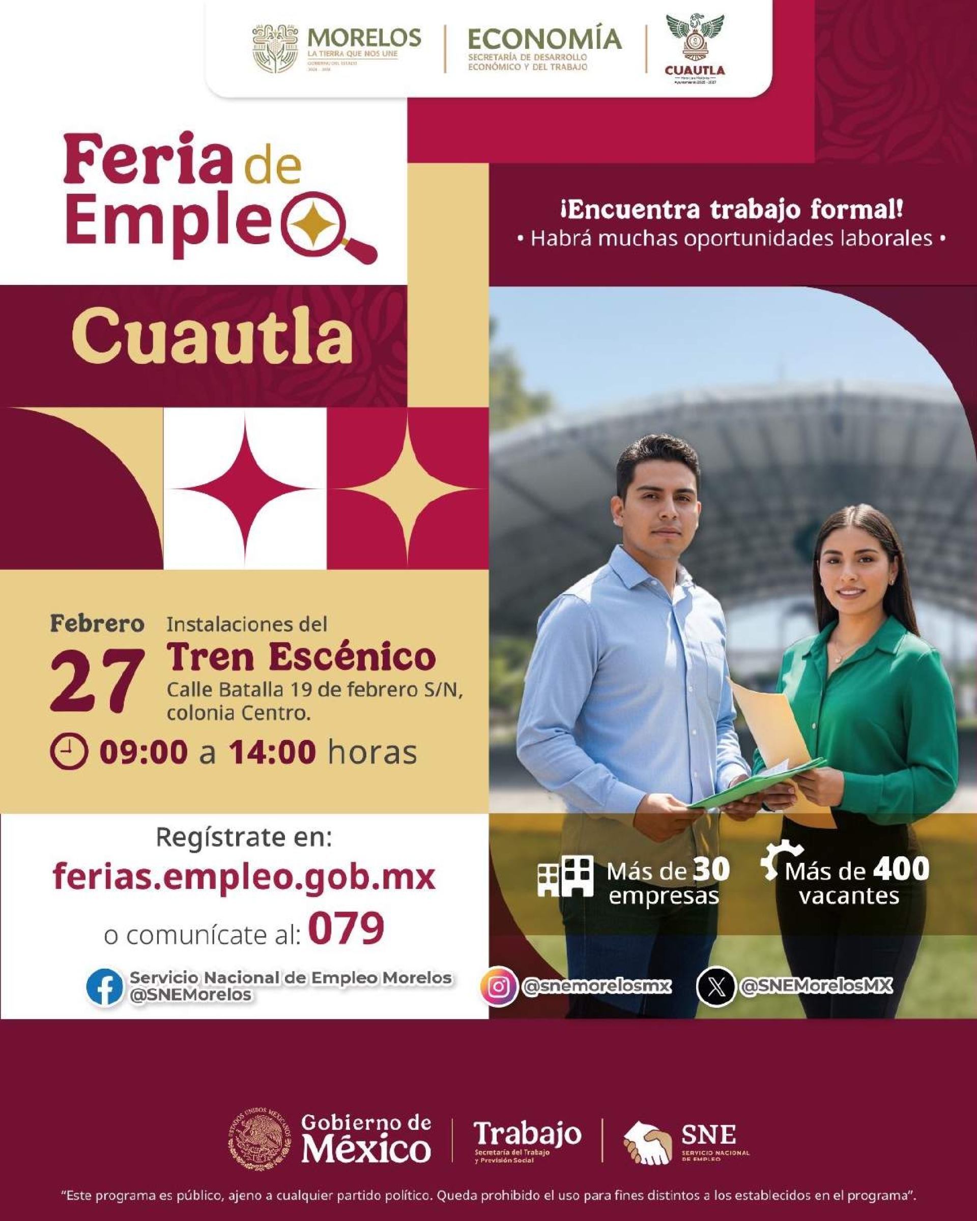 Ofertarán más de 400 vacantes en Feria del Empleo 2026 en Cuautla
