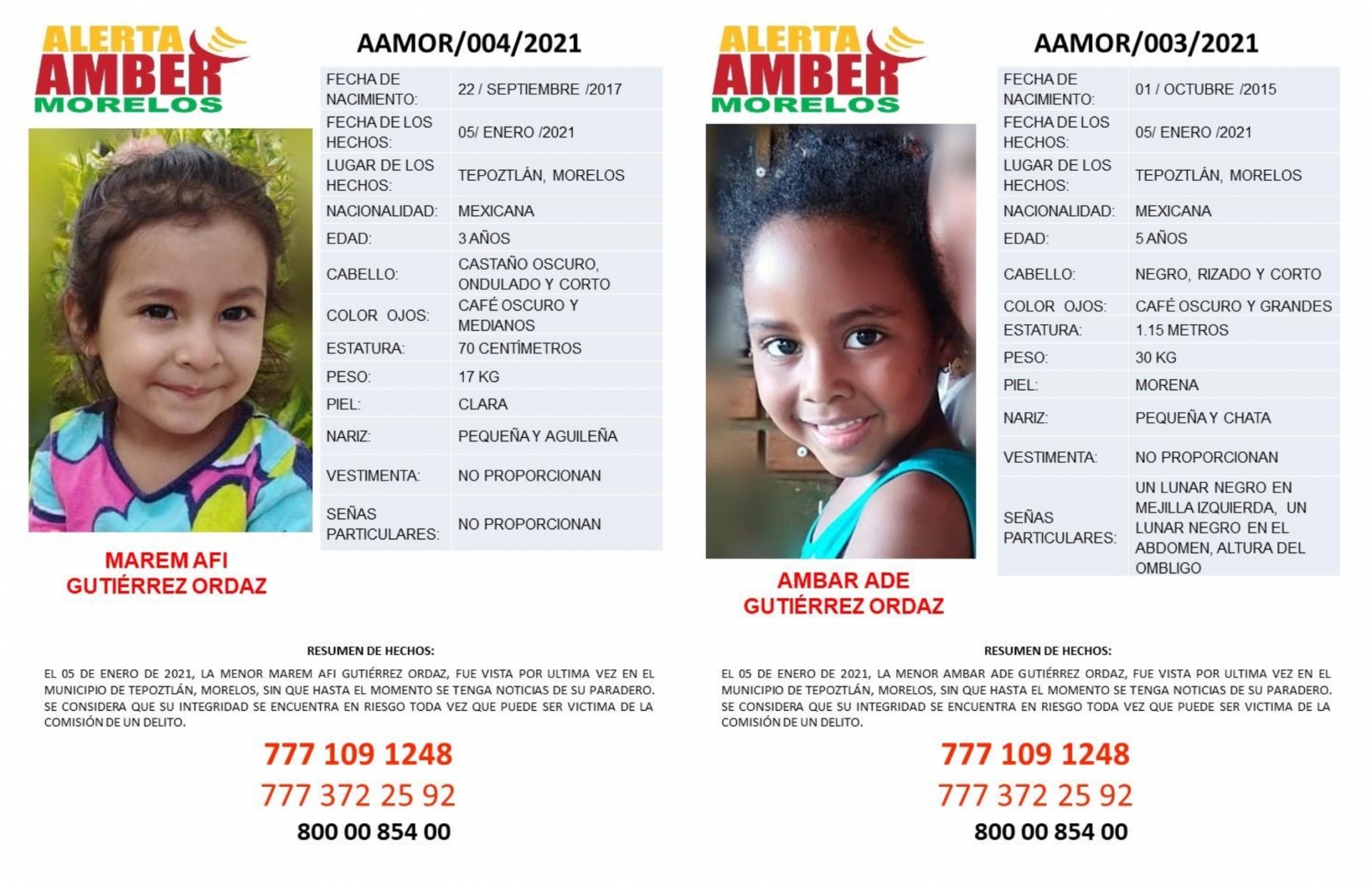 Activan Alerta Amber para localizar a dos niñas, de cinco y tres años de edad