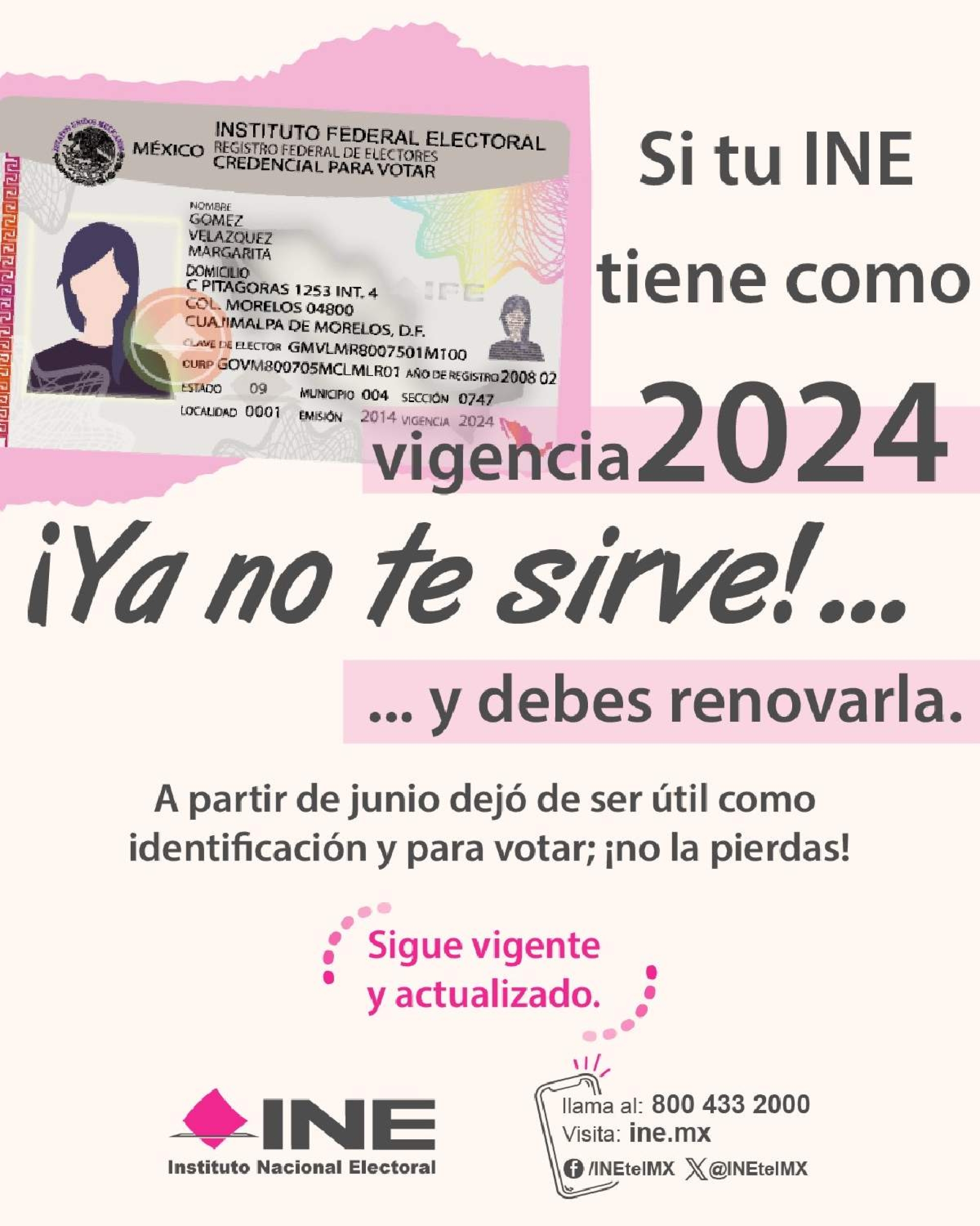 Llama el INE a renovar la credencial de elector 2024