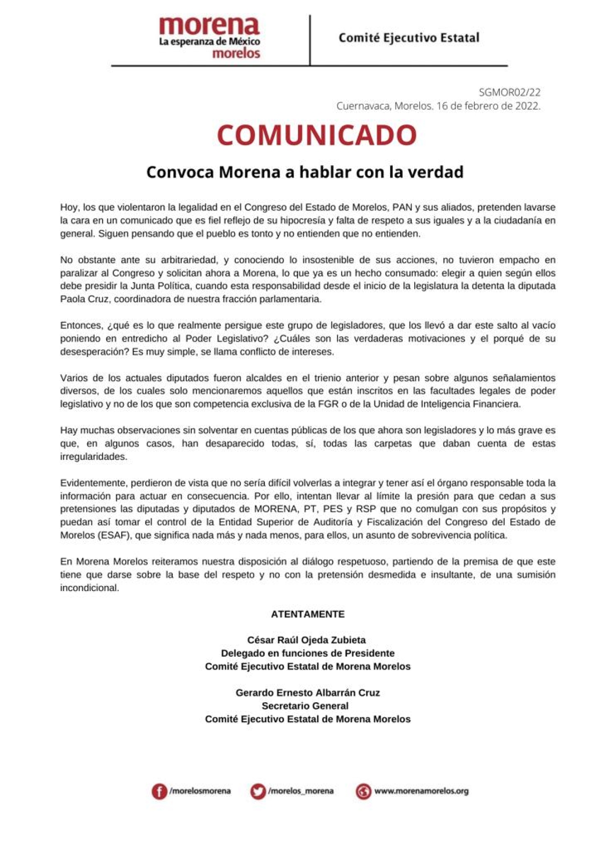 Diputados opositores solo buscan el control de la ESAF