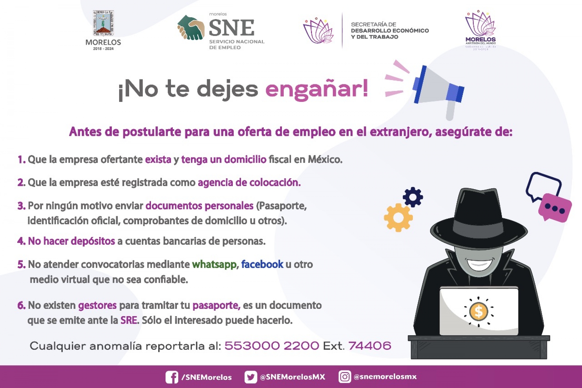 Alerta el Servicio Nacional de Empleo sobre falsas ofertas de trabajo en el extranjero