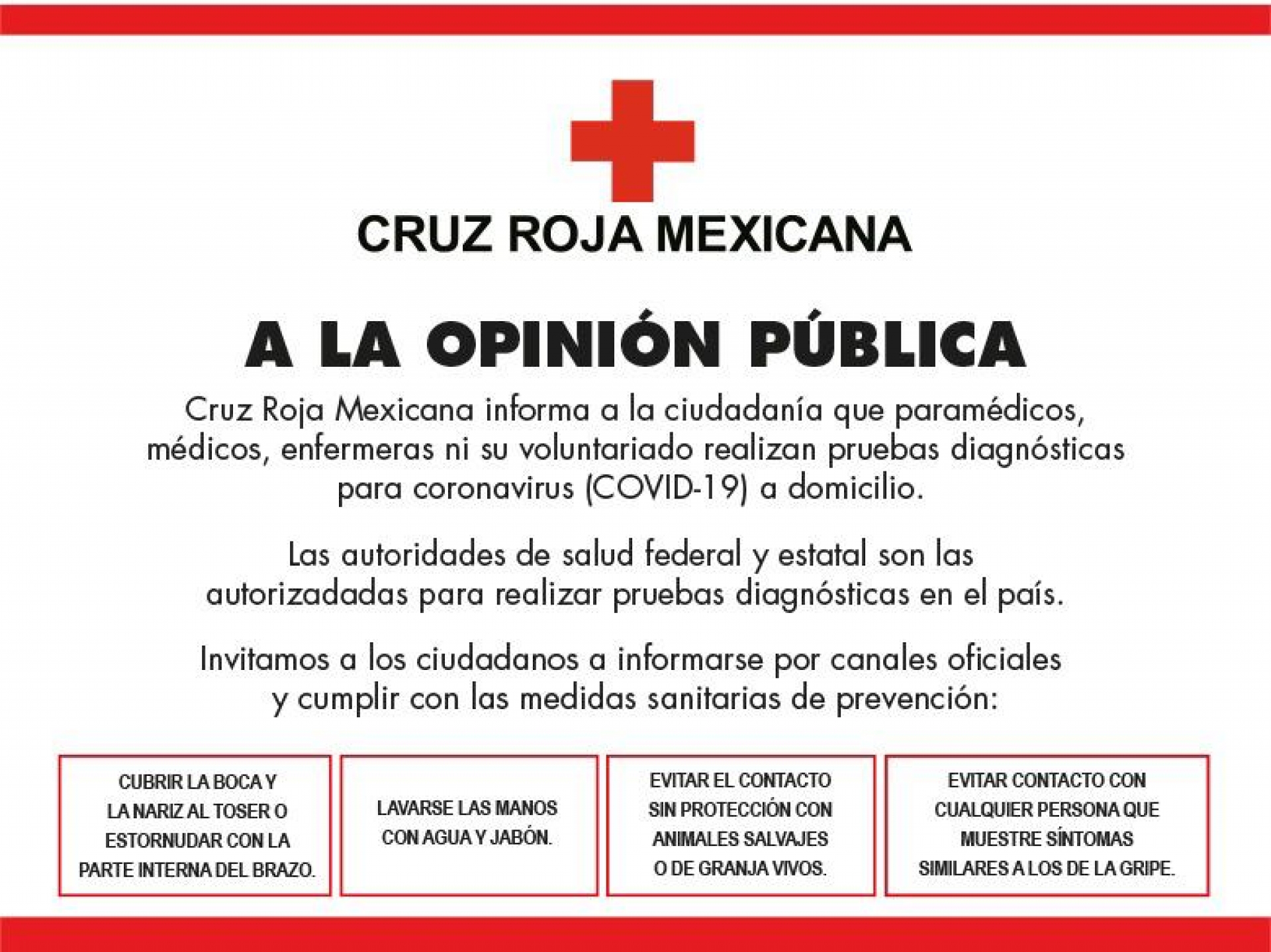Reitera Cruz Roja que no efectúa pruebas diagnósticas para Covid-19 en domicilios