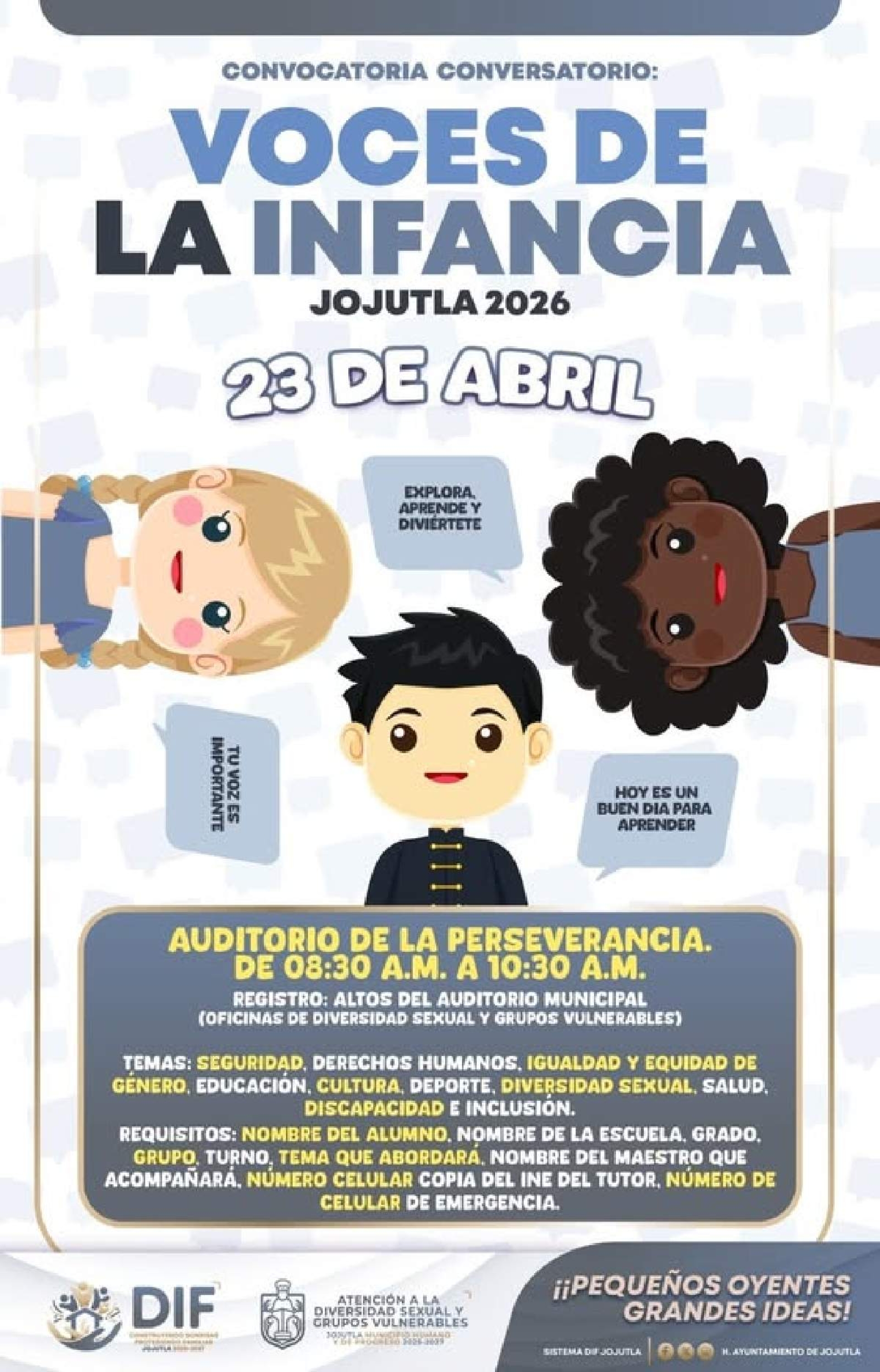 Convocan a niños a participar en conversatorio 'Voces de la Infancia'