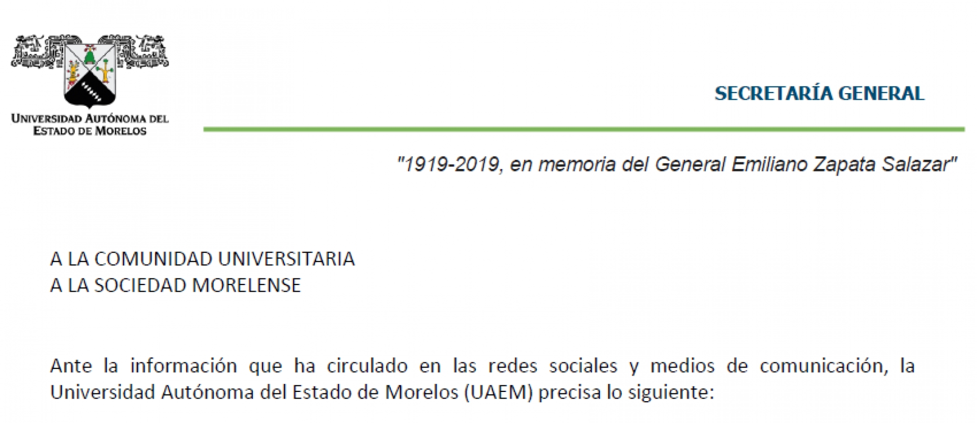 Precisa UAEM postura sobre hechos delictivos