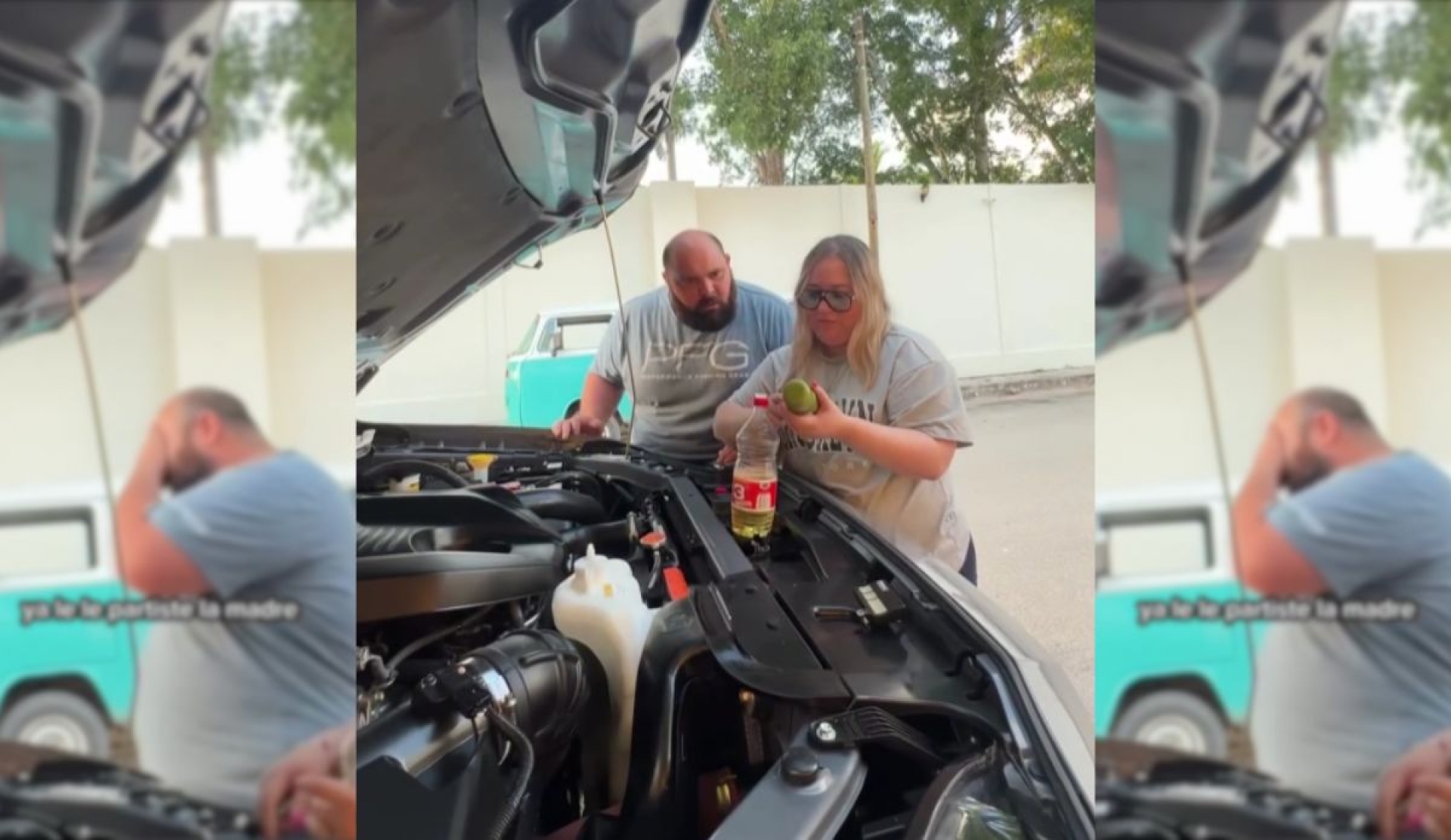 'Ya le partiste la madre': Mujer le juega broma a su esposo fingiendo usar aceite de cocina en el motor