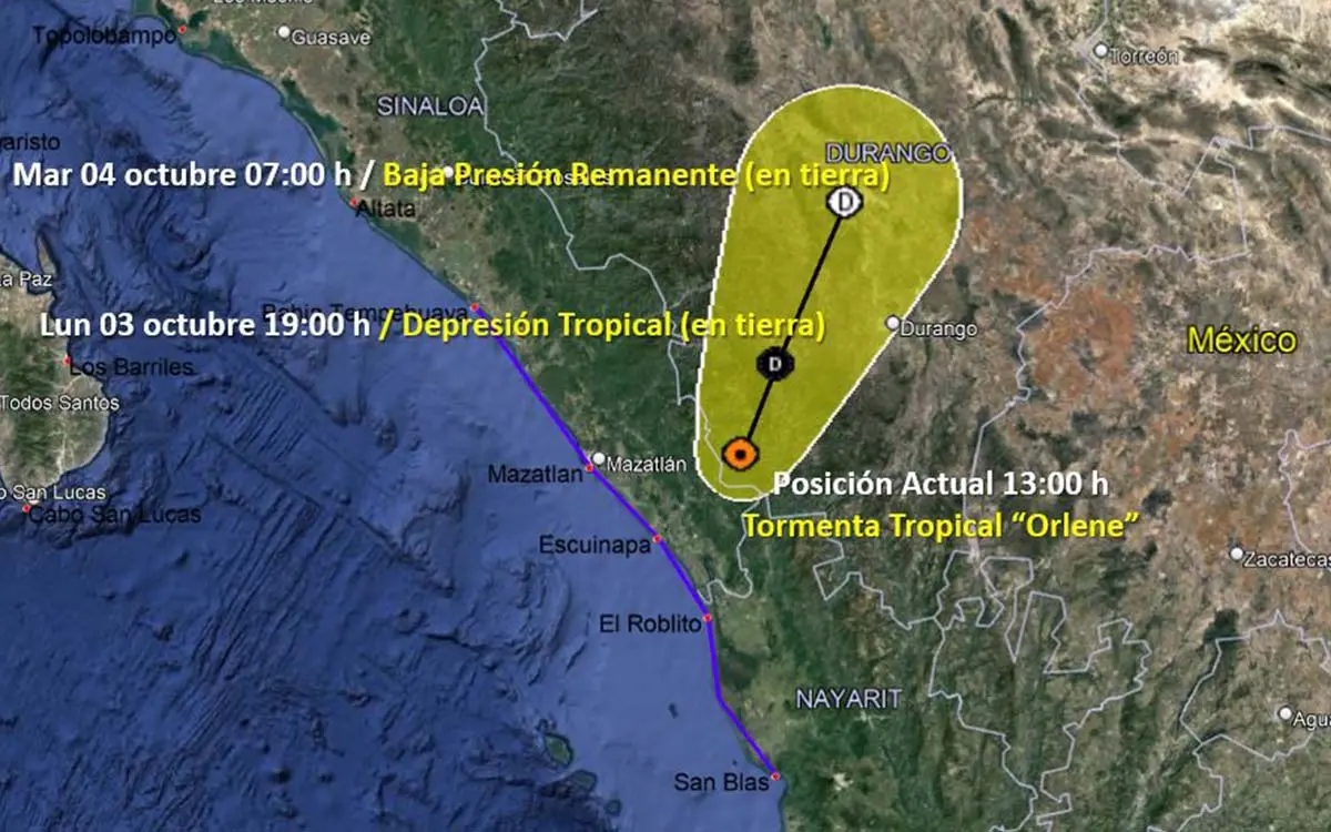 'Orlene' se degrada a tormenta tropical