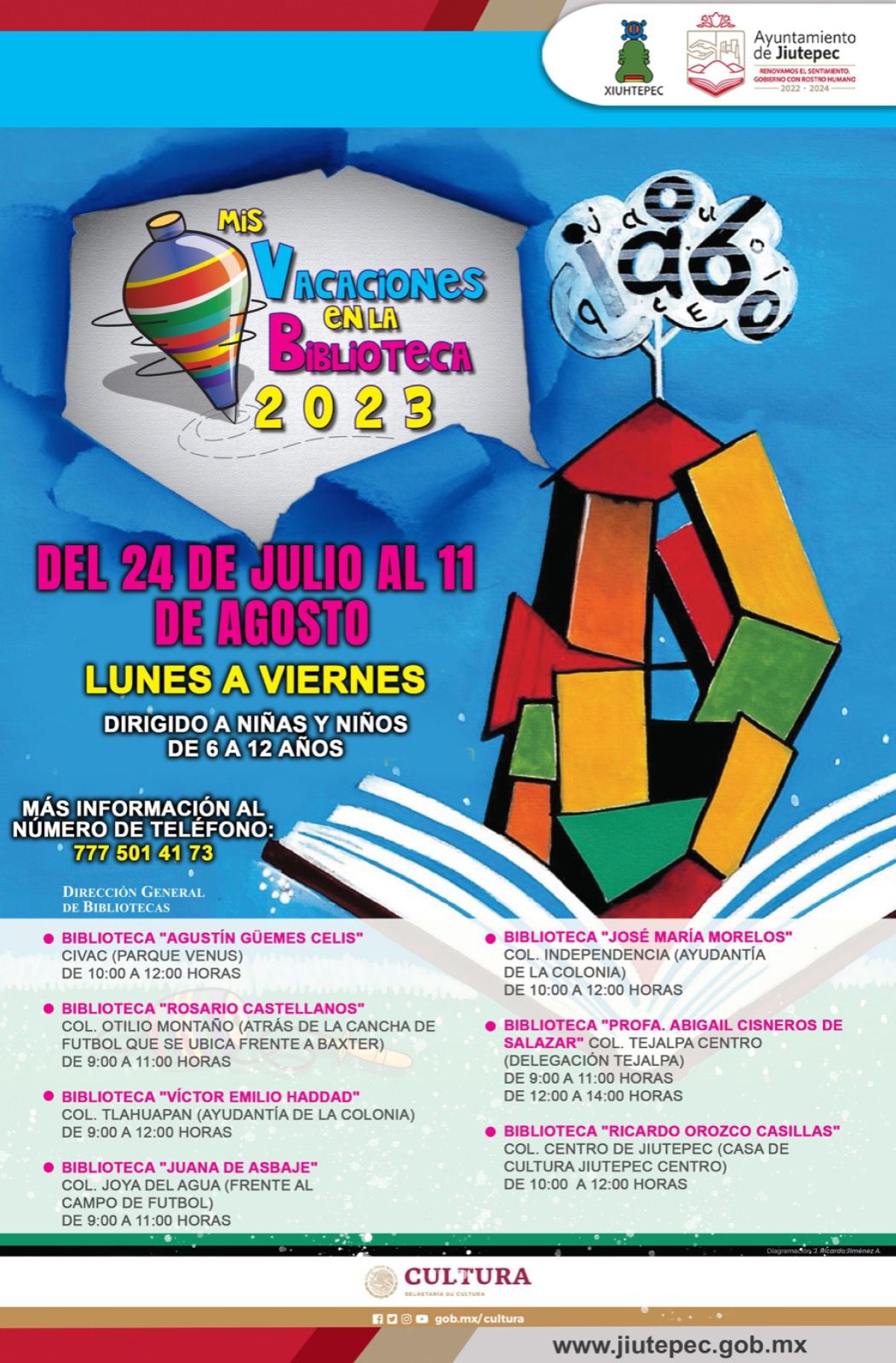 Alcalde Rafael Reyes invita a la niñez de Jiutepec a participar en el curso 'Mis vacaciones en la biblioteca'